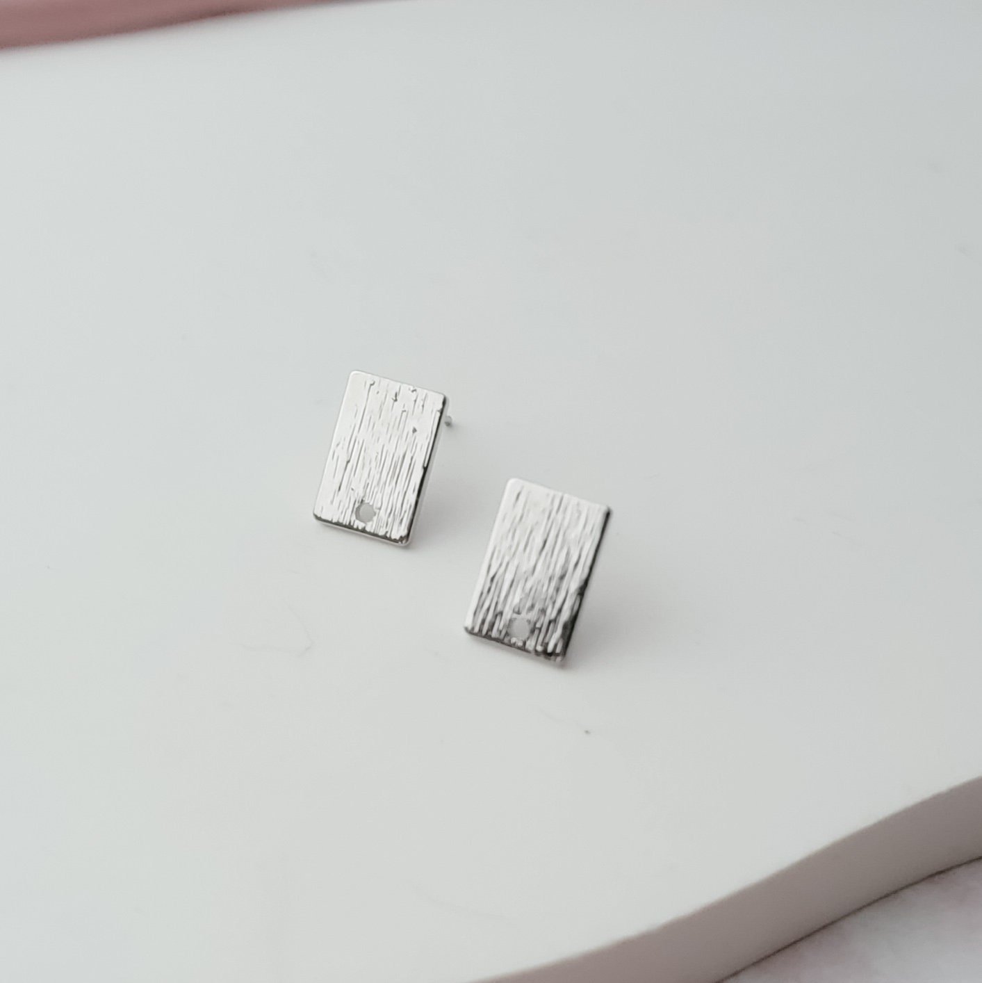 Silver Brushed Short Rectangle Stud Earring Findings, 10 Pieces, Stud 77 - 