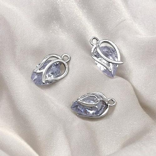 Silver Cubic Zirconia Tulip Charms, 10 Pieces, Charm 40 - 