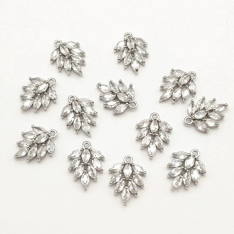 Silver Feather Cubic Zirconia Charms, 10 Pieces, Charm 45 - 