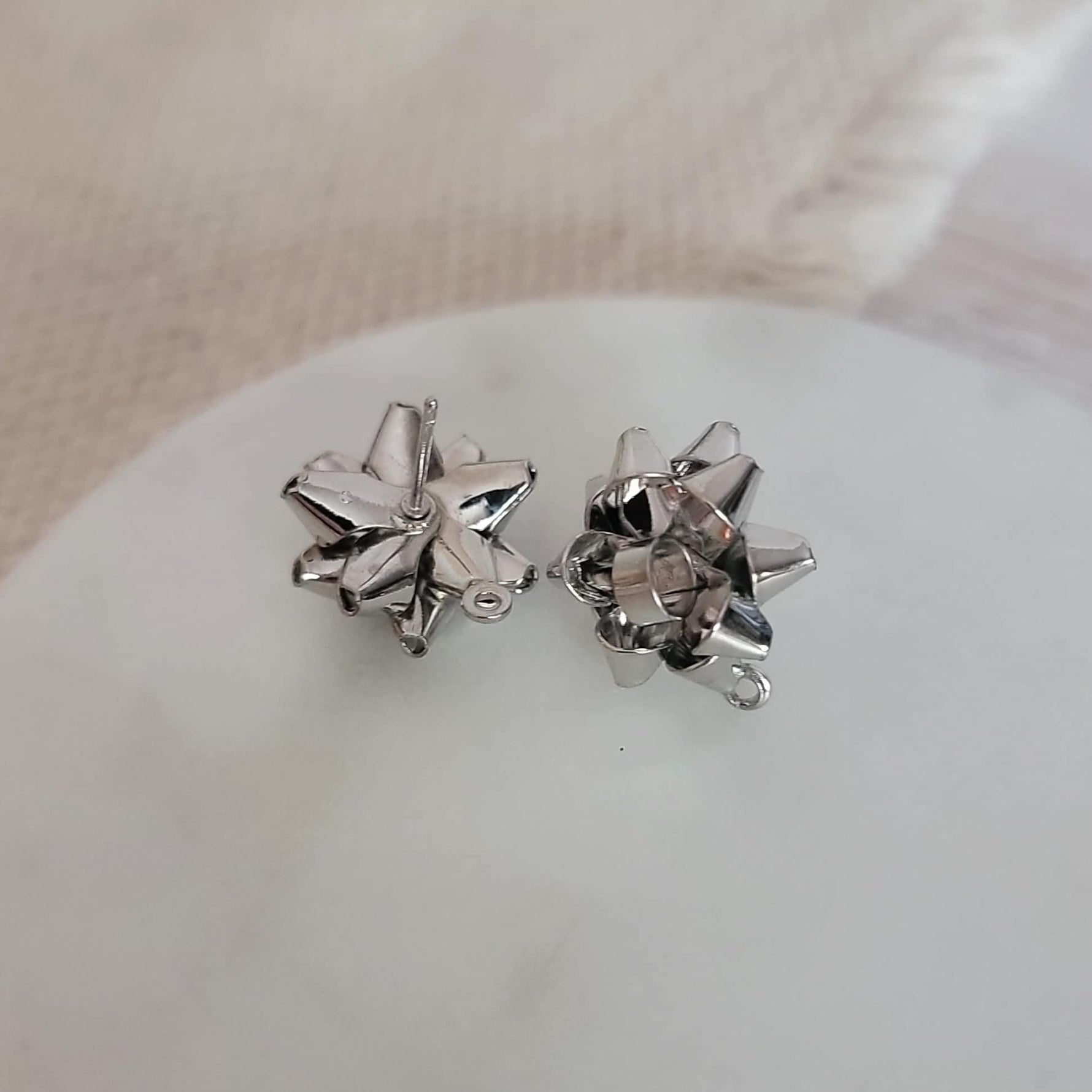 Silver Gift Box Stainless Steel Bow Stud Connector, 1 Pair, Bow 23 - 