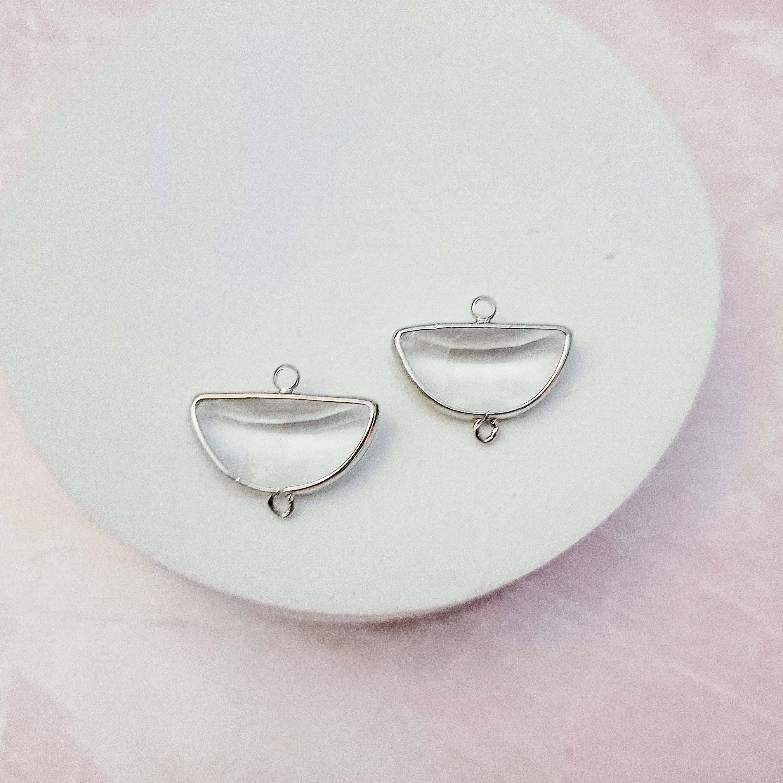 Silver Half Moon Crystal Links, 10 Pieces, Connector 8 - 