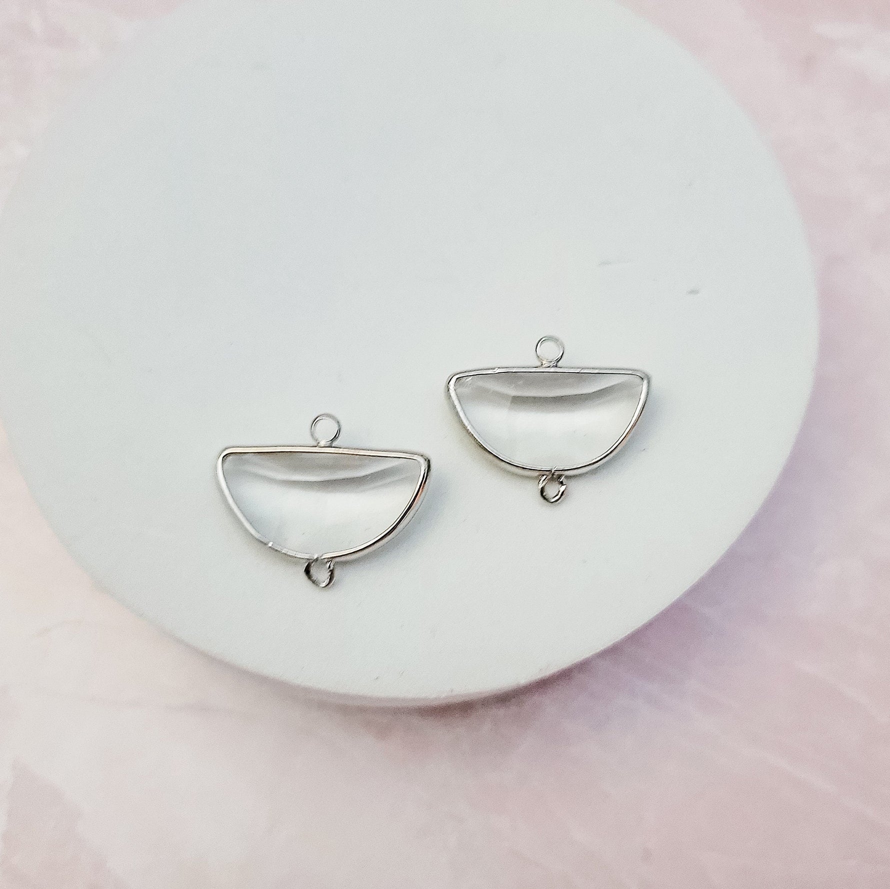 Silver Half Moon Crystal Links, 10 Pieces, Connector 8 - 