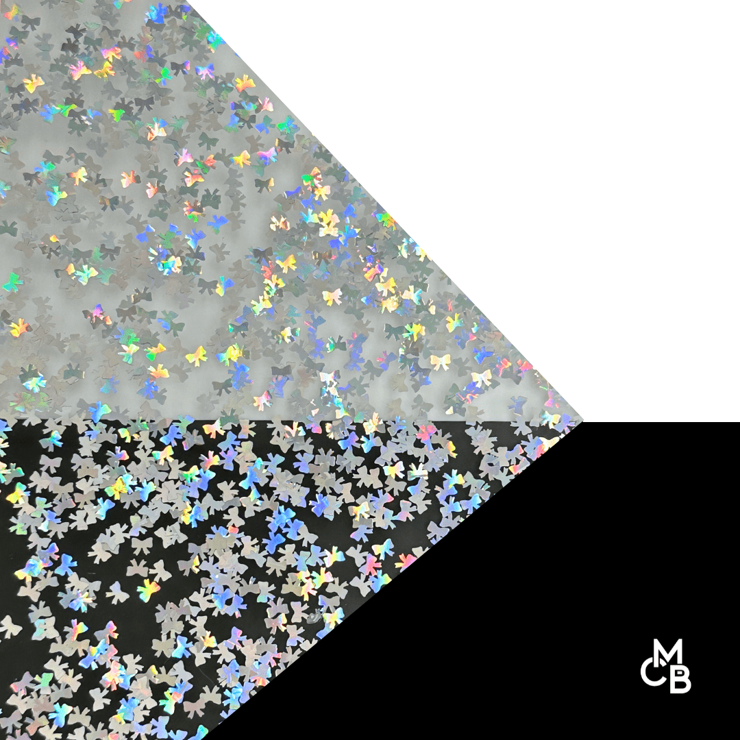 Silver Holographic Bow Shaped Glitter Cast Acrylic | Glitter Acrylic Sheet | CMB Acrylic