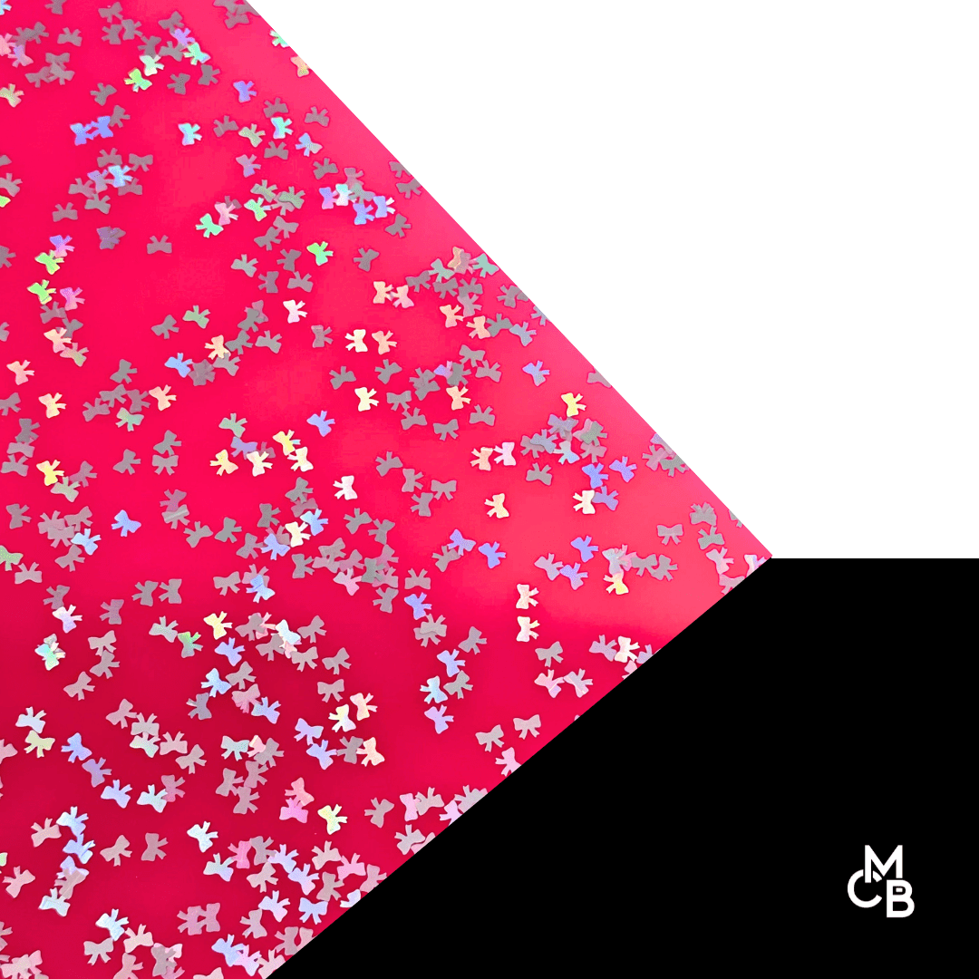 Silver Holographic Bow Shaped Glitter on Hot Pink Cast Acrylic | Glitter Acrylic Sheet | CMB Acrylic