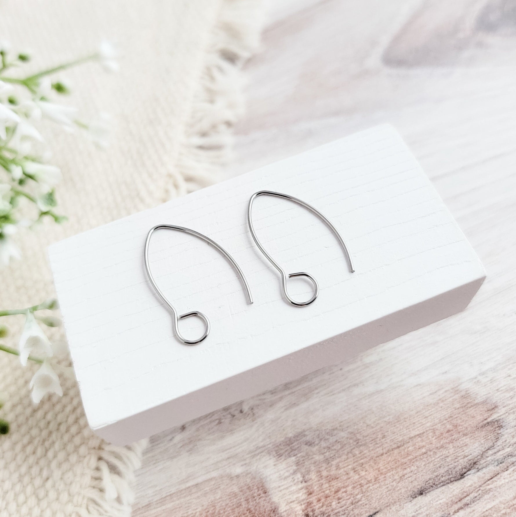 Silver Large Loop V Ear Wires (5mm Surgical Stainless Steel Marquise Hooks), 20 Pieces, Earring Hook 58 - 