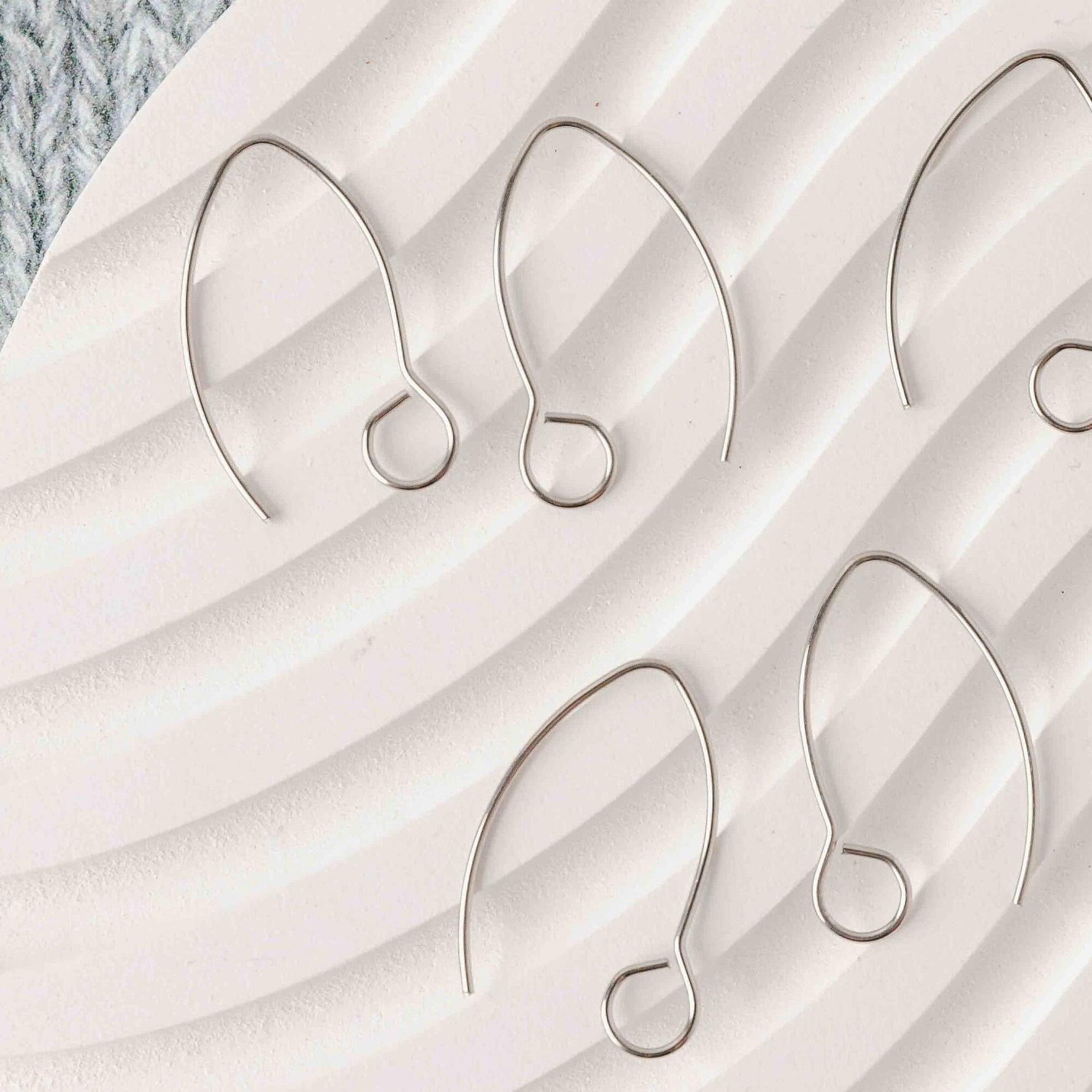 Silver Large Loop V Ear Wires (5mm Surgical Stainless Steel Marquise Hooks), 20 Pieces, Earring Hook 58 - 