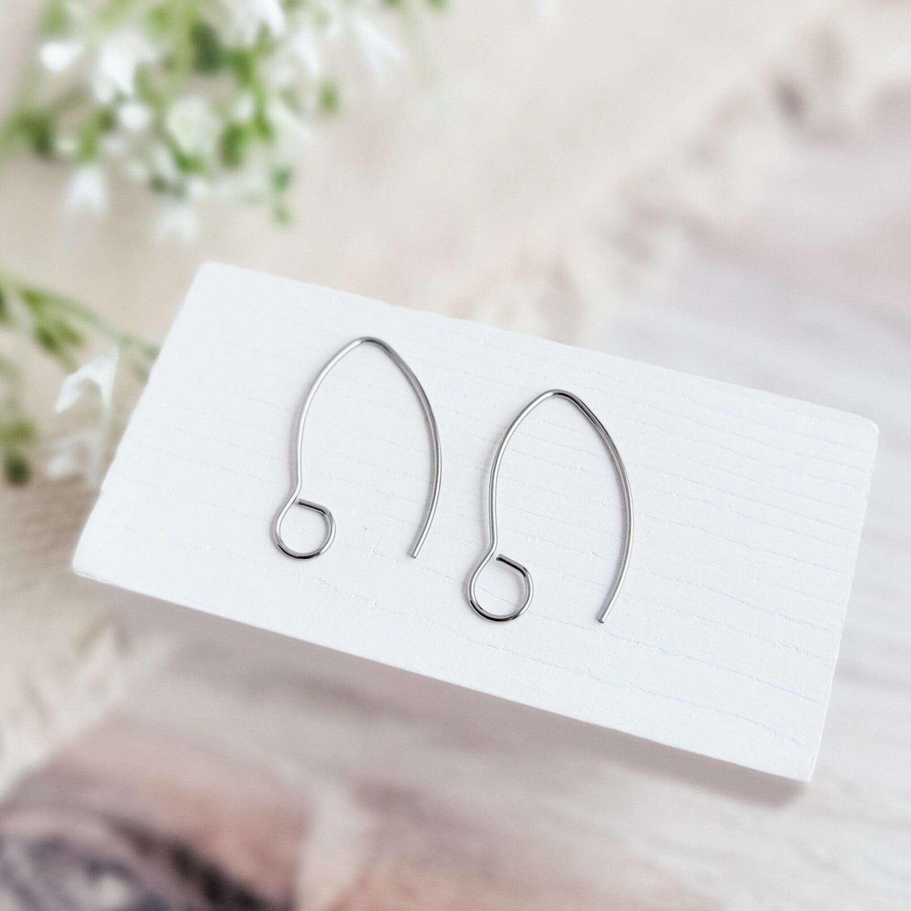 Silver Large Loop V Ear Wires (5mm Surgical Stainless Steel Marquise Hooks), 20 Pieces, Earring Hook 58 - 