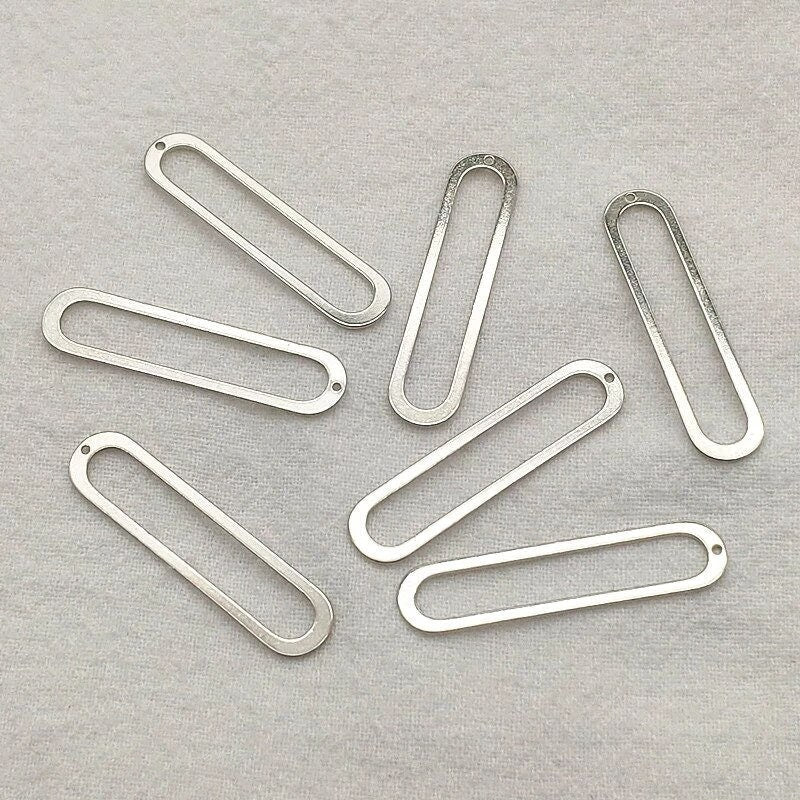 Silver Open Elongated Oval , 10 Pieces, Charm 79 - 