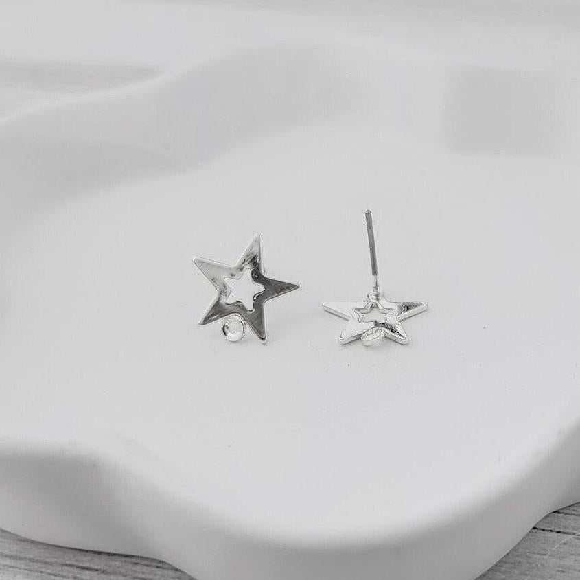 Silver Open Star Stud Earring Findings, 10 Pieces, Stud 97 - 