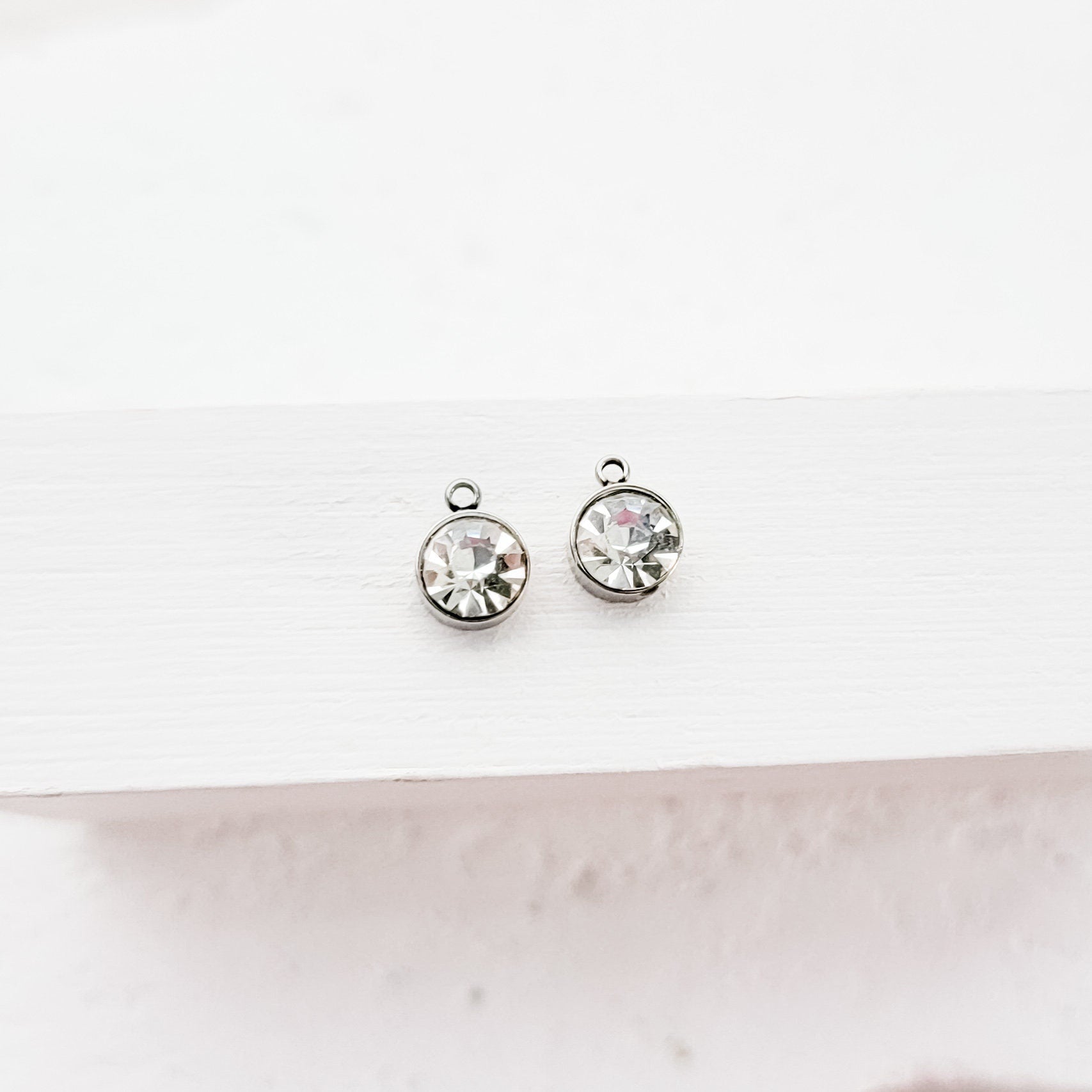 Silver Petite Rhinestone 6mm Circle Charm, 10 Pieces, Charm 25 - 