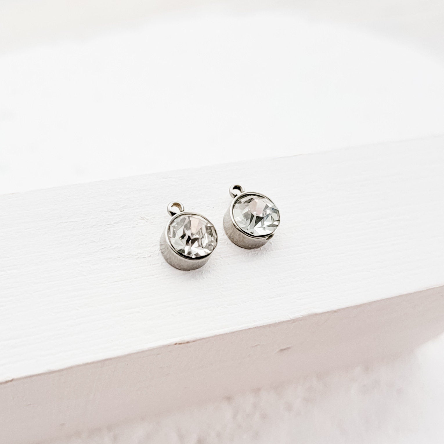 Silver Petite Rhinestone 6mm Circle Charm, 10 Pieces, Charm 25 - 