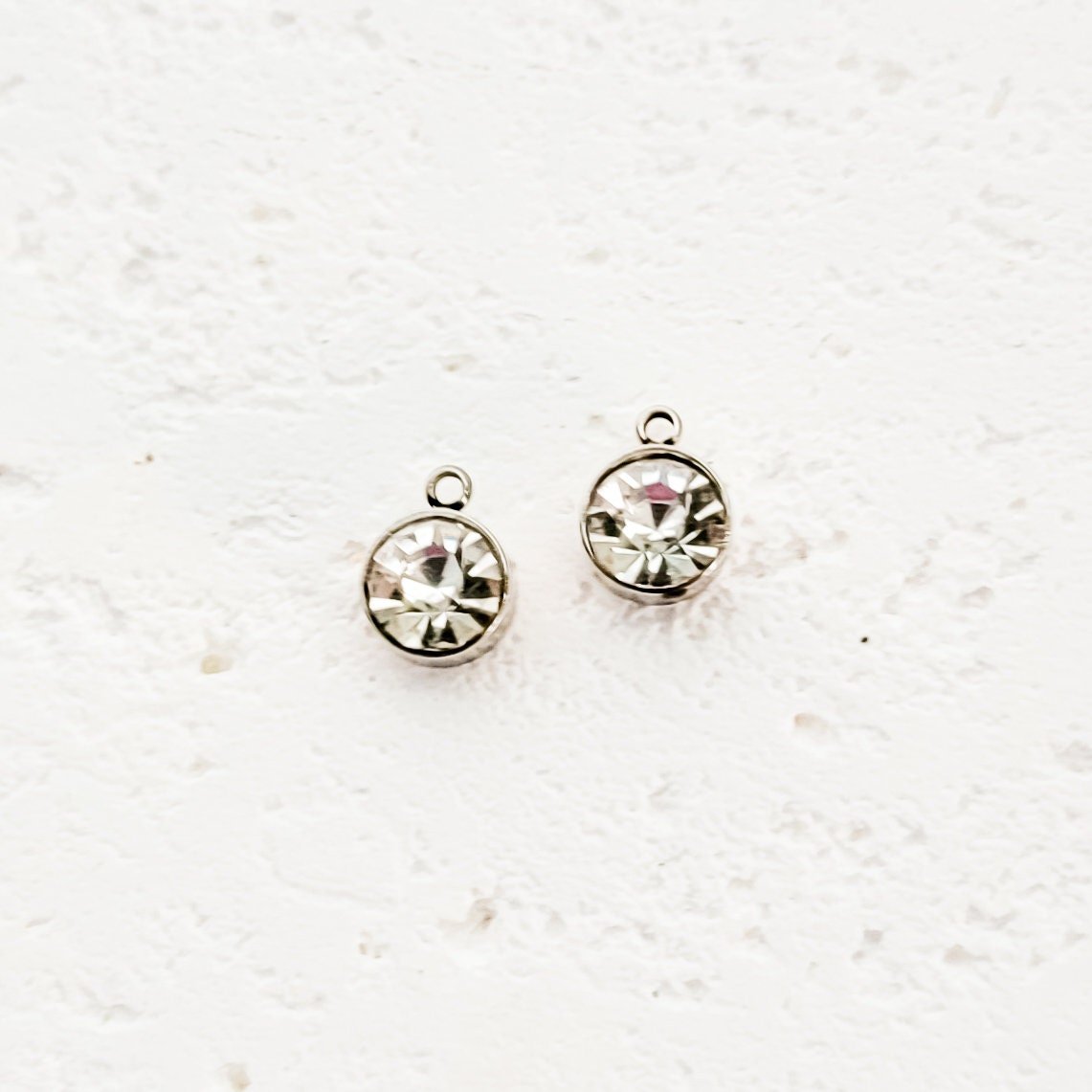 Silver Petite Rhinestone 6mm Circle Charm, 10 Pieces, Charm 25 - 