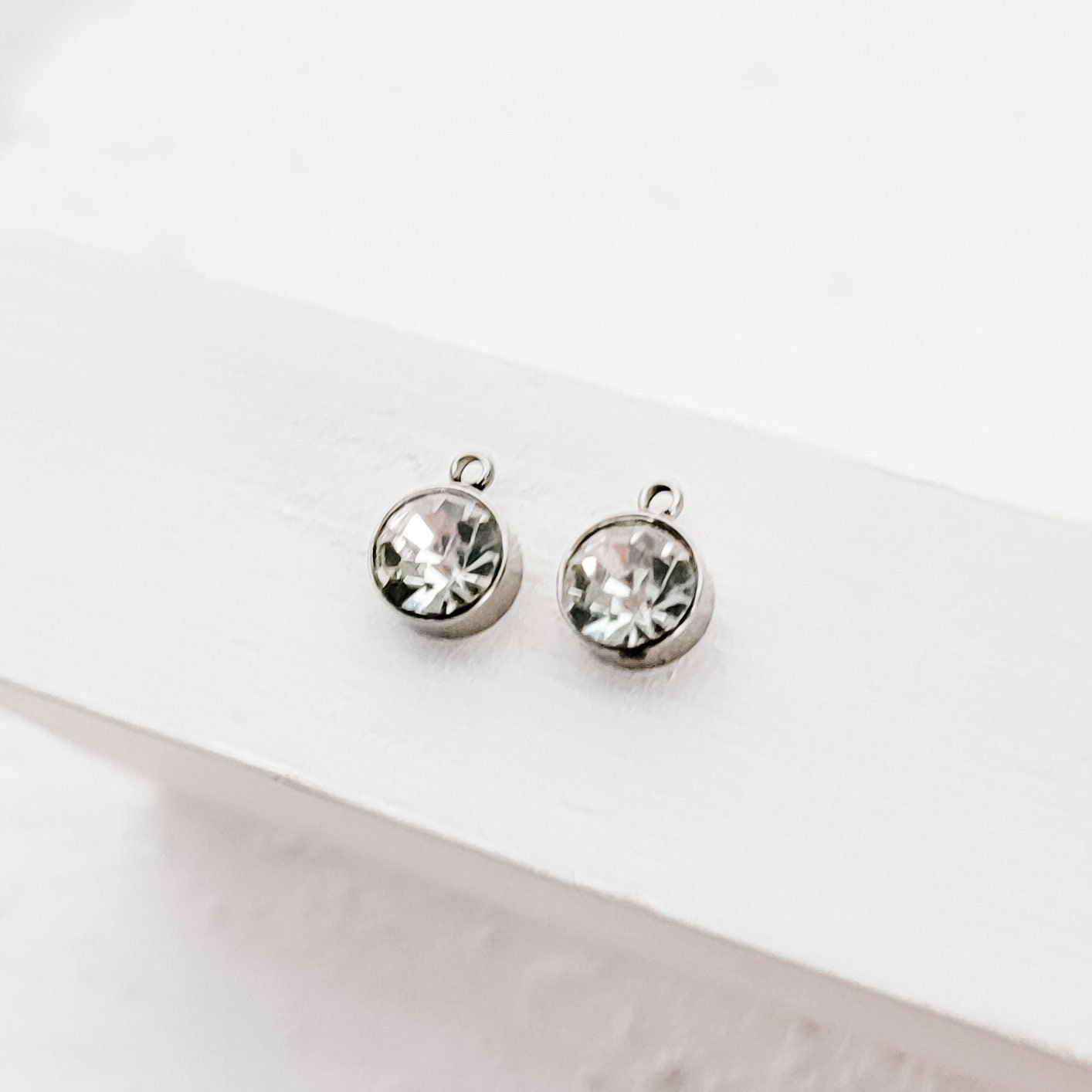 Silver Petite Rhinestone 6mm Circle Charm, 10 Pieces, Charm 25 - 