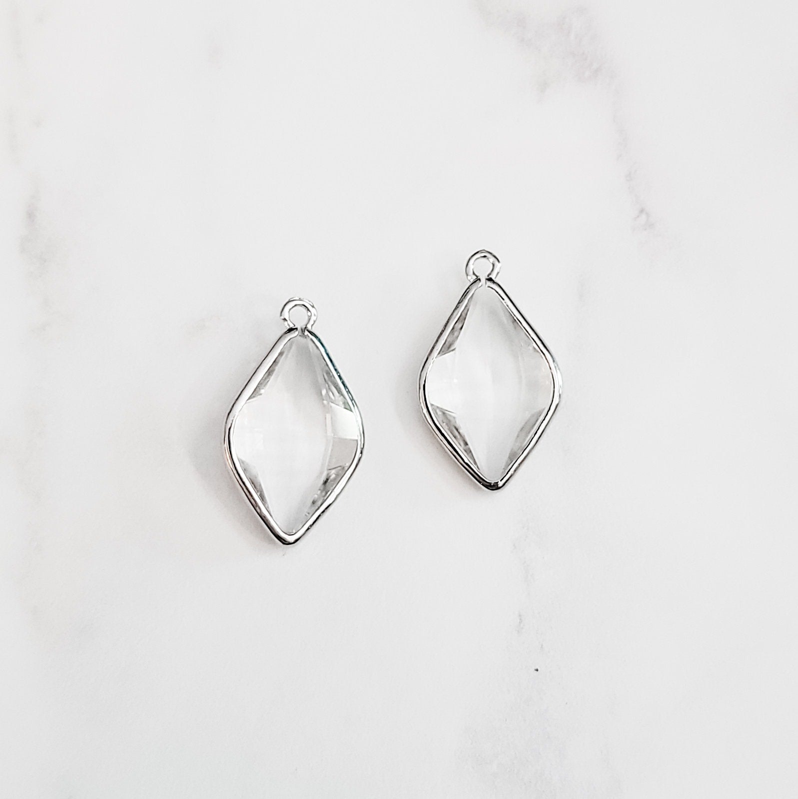 Silver Rhombus Crystal Charms, 10 Pieces, Charm 35 - 