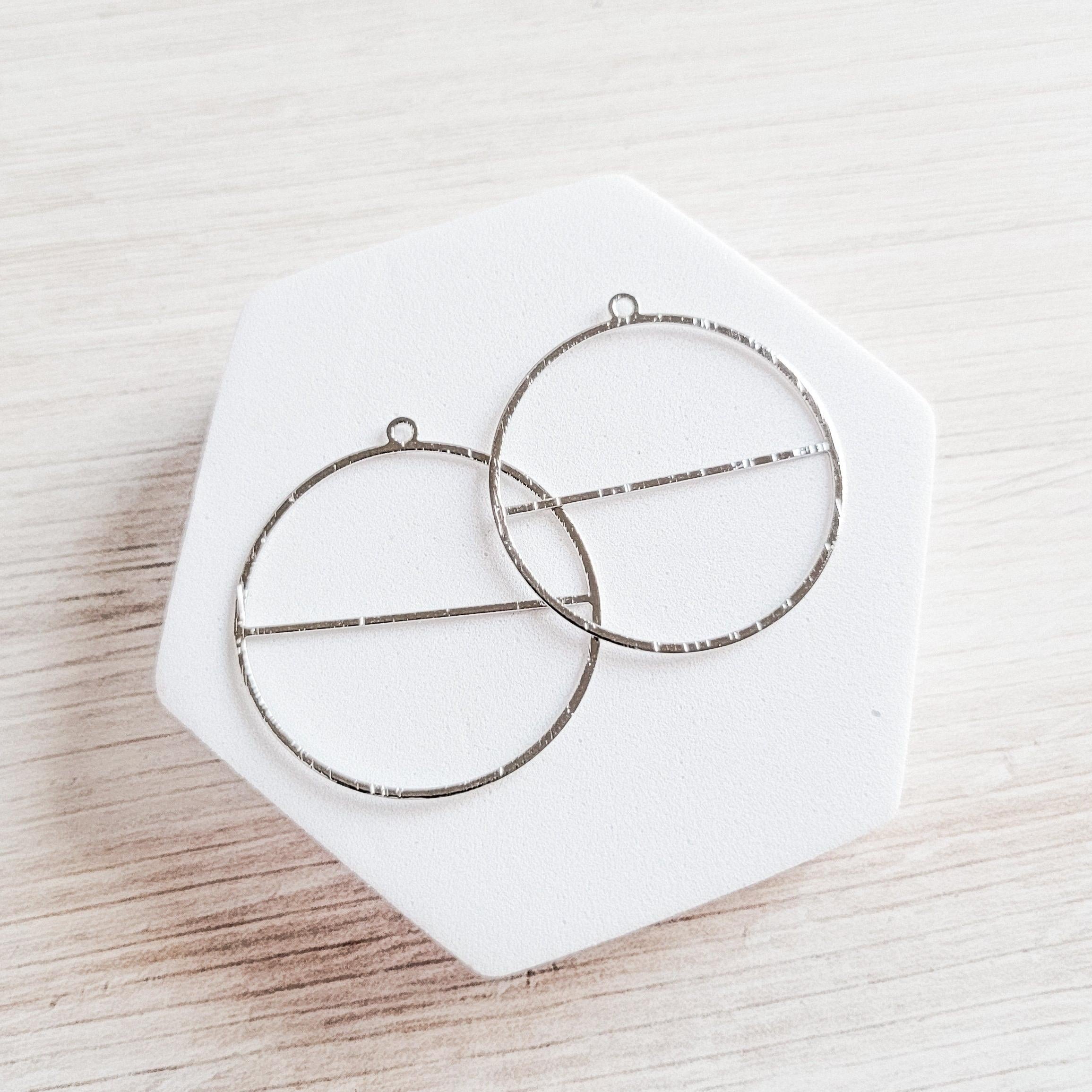 Silver Split Circle 1 - Hole Brushed Brass Pendant, 10 Pieces, Charm 53 - 