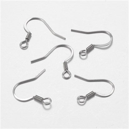 Silver Stainless Steel Ear Wires 2.5mm Hole (Hammered Flat French Style), 20 Pieces, Earring Hook 43 - 
