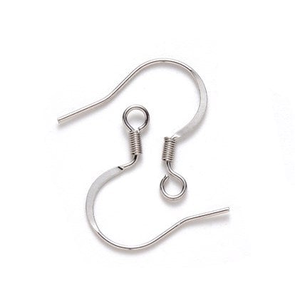 Silver Stainless Steel Ear Wires 2.5mm Hole (Hammered Flat French Style), 20 Pieces, Earring Hook 43 - 