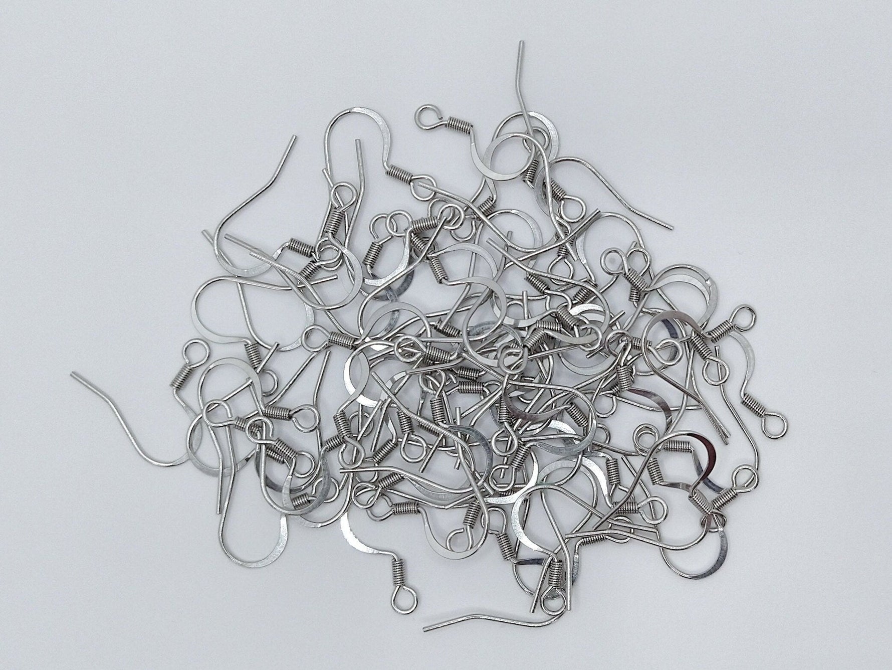 Silver Stainless Steel Ear Wires 2.5mm Hole (Hammered Flat French Style), 20 Pieces, Earring Hook 43 - 