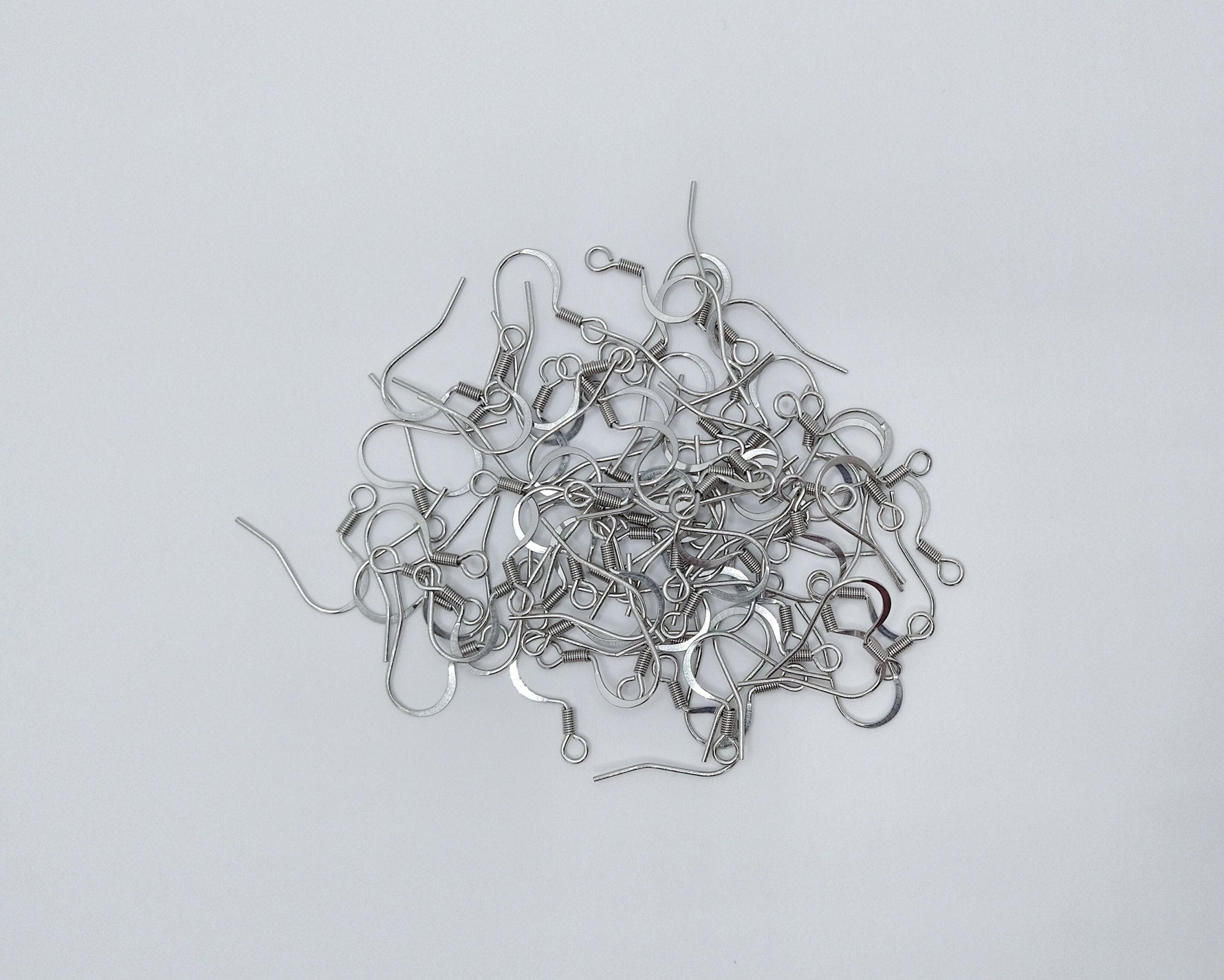 Silver Stainless Steel Ear Wires 2.5mm Hole (Hammered Flat French Style), 20 Pieces, Earring Hook 43 - 
