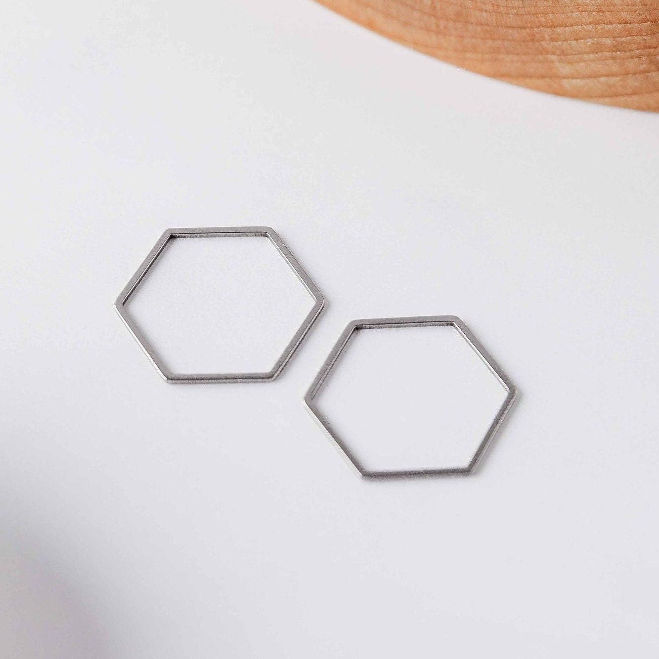 Silver Stainless Steel Hexagon Linking Rings (Smooth), 10 Pieces, Connector 27 - 