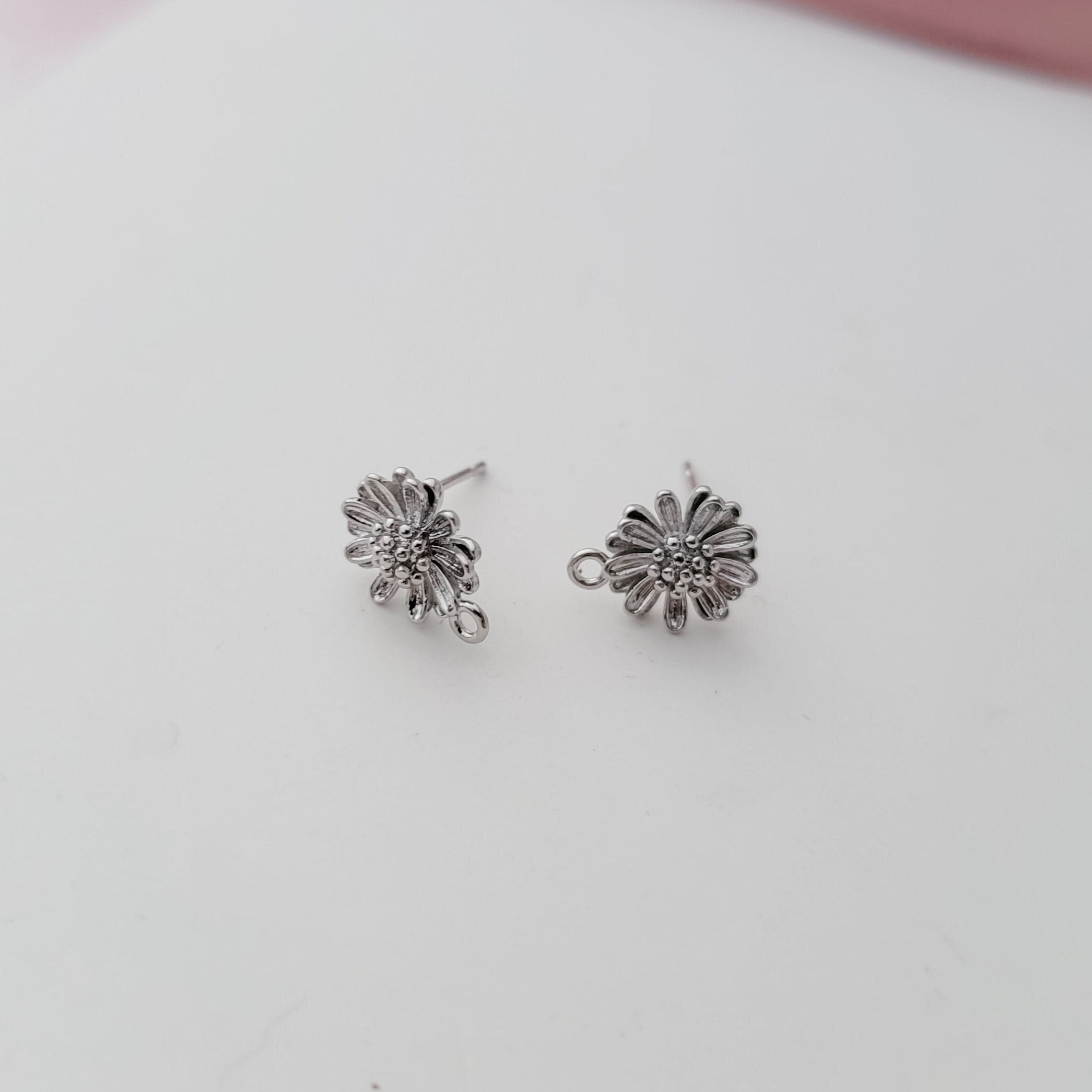 Silver Sunflower 12mm Stud Earring Findings, 10 Pieces, Stud 104 - 