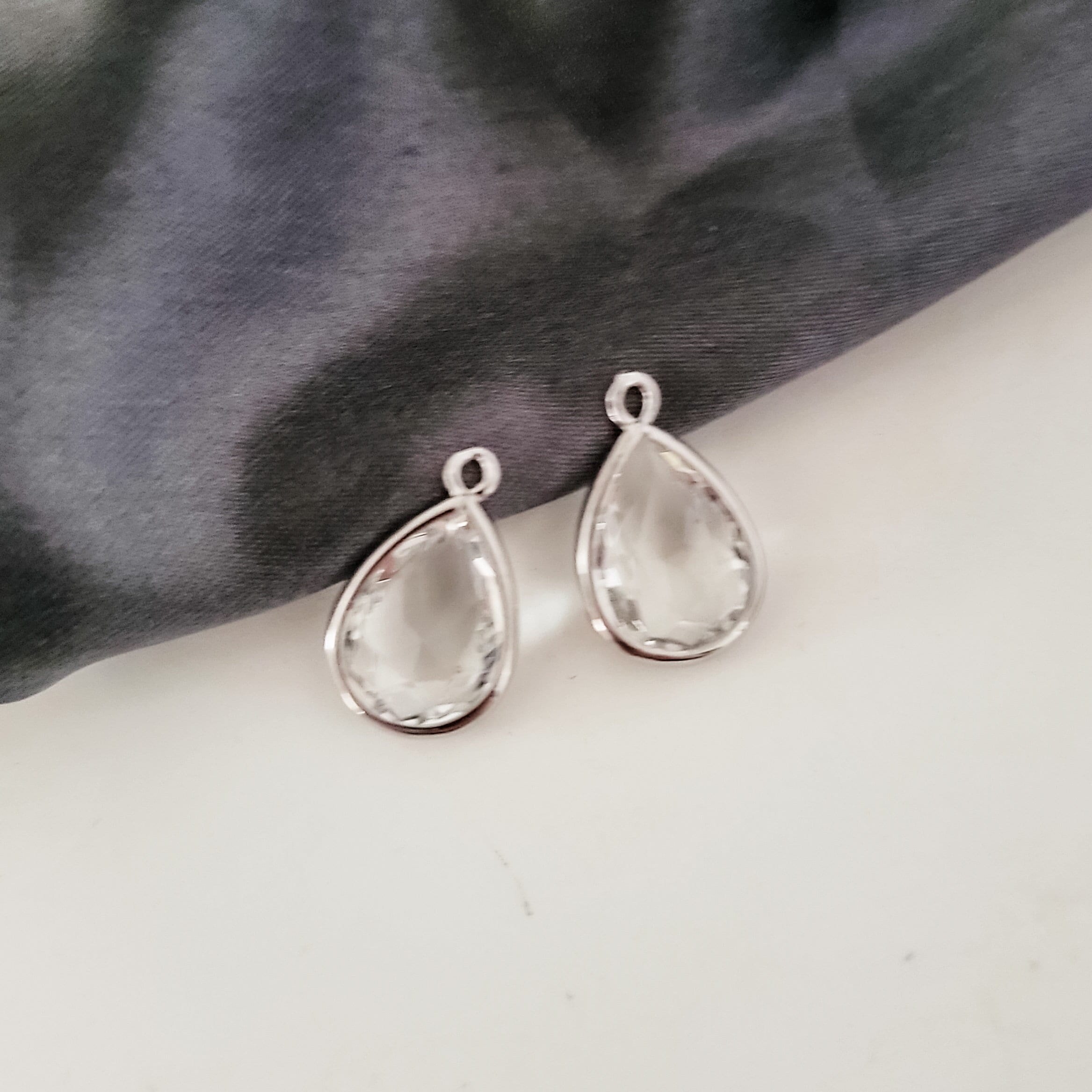 Silver Teardrop Crystal Charms, 10 Pieces, Charm 42 - 