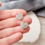 Silver Textured Heart Stud Findings with Holes, 10 Pieces, Stud 78 - 