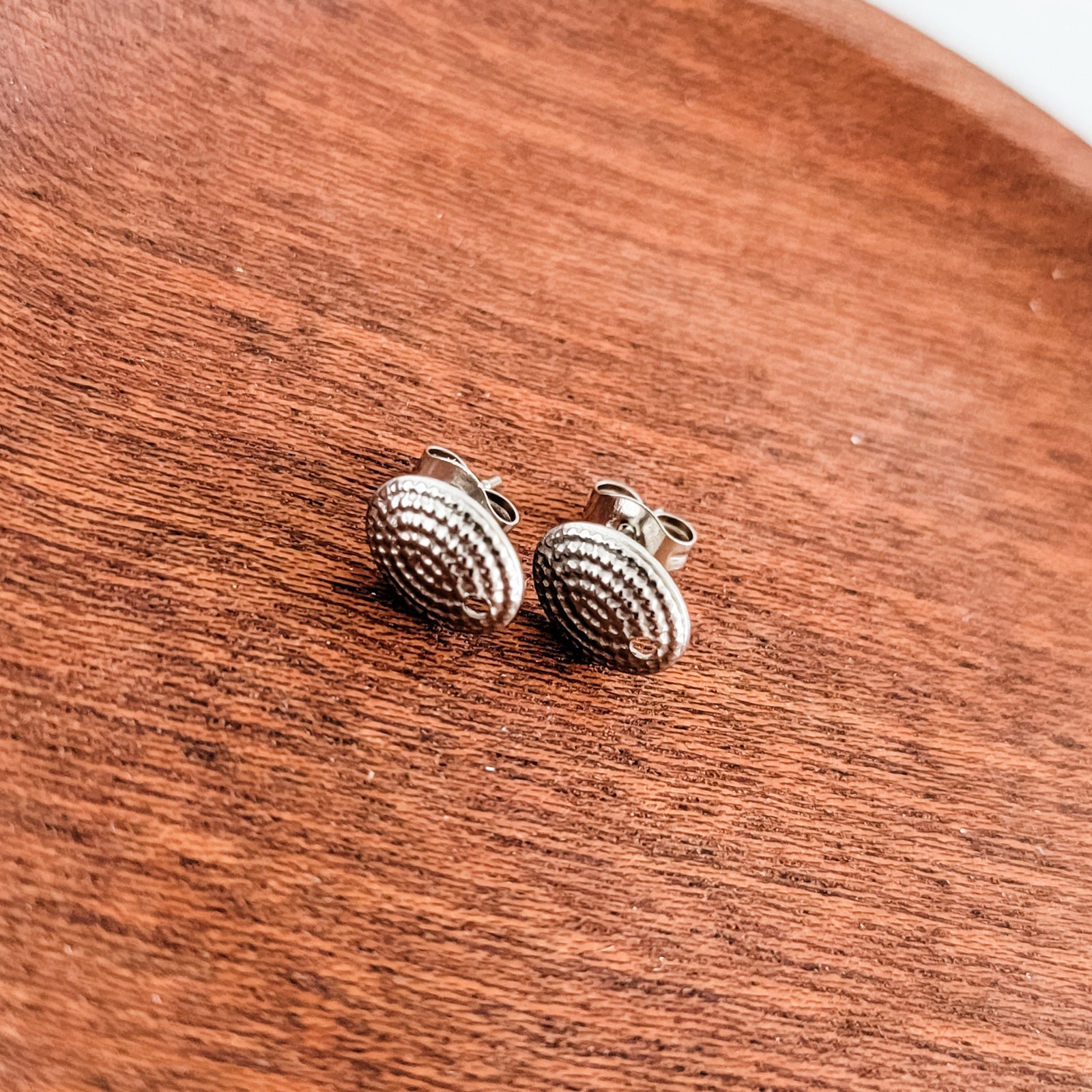 Silver Textured Small Oval Stud Connector, 10 Piece, Stud 21 - 