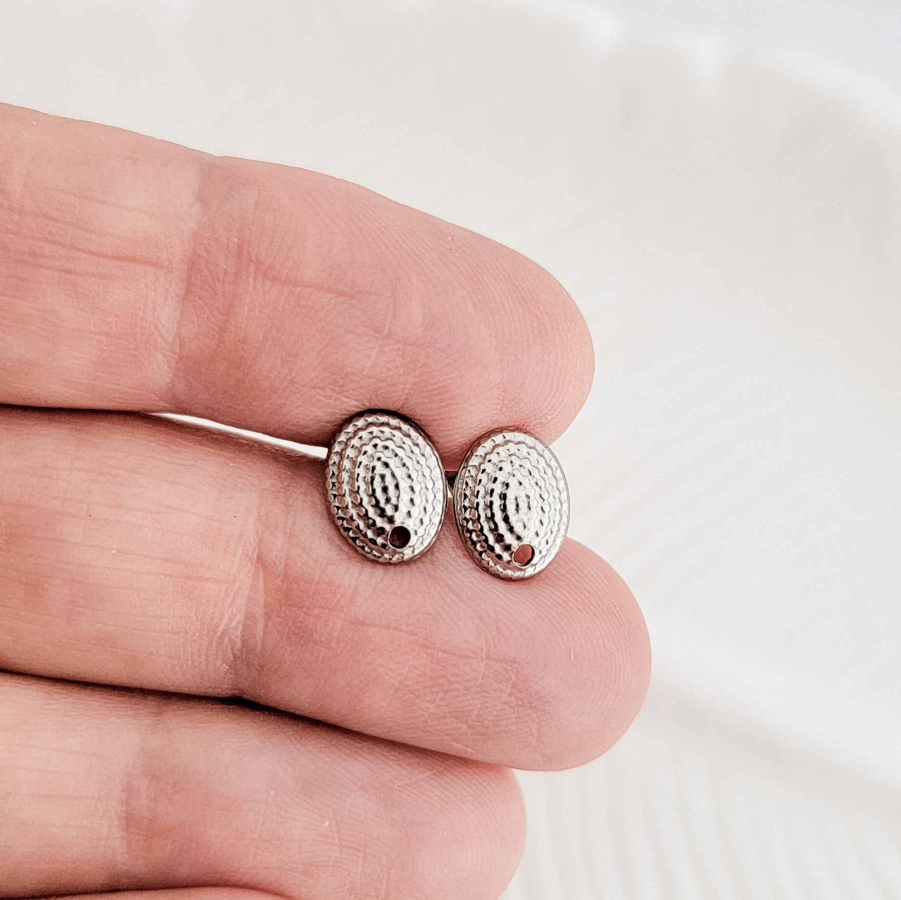 Silver Textured Small Oval Stud Connector, 10 Piece, Stud 21 - 