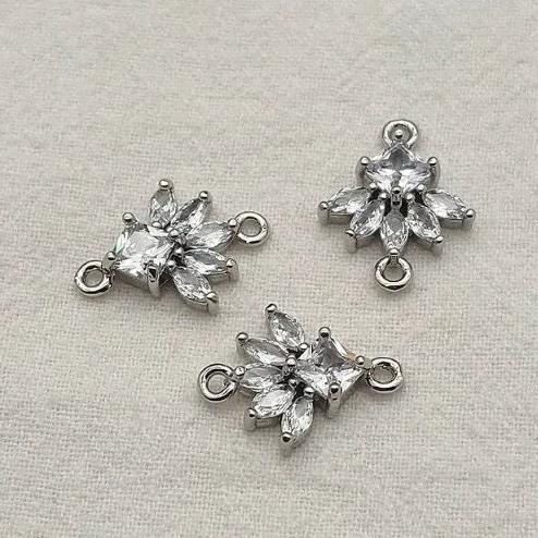 Silver Vintage Deco Cubic Zirconia 2 - Hole Connectors, 10 Pieces, Connector 11 - 