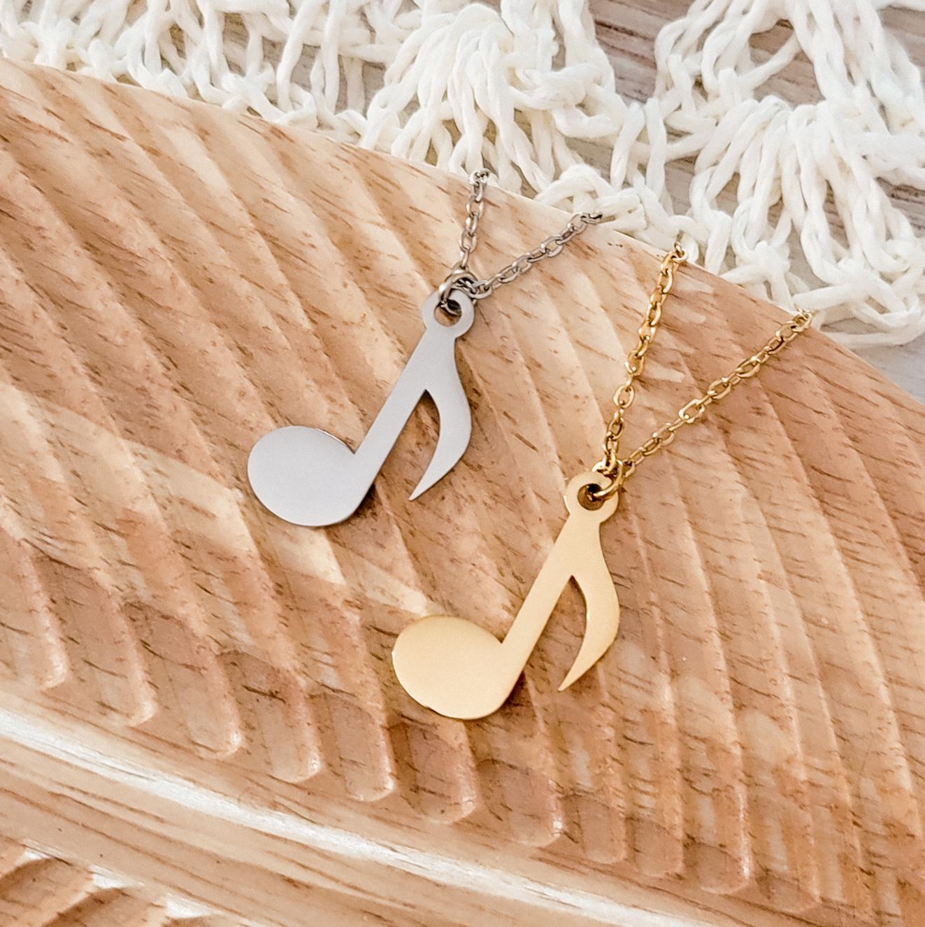 Single Music Note Necklace (Silver or Gold), 1 Total, Metal Blank 88 - 