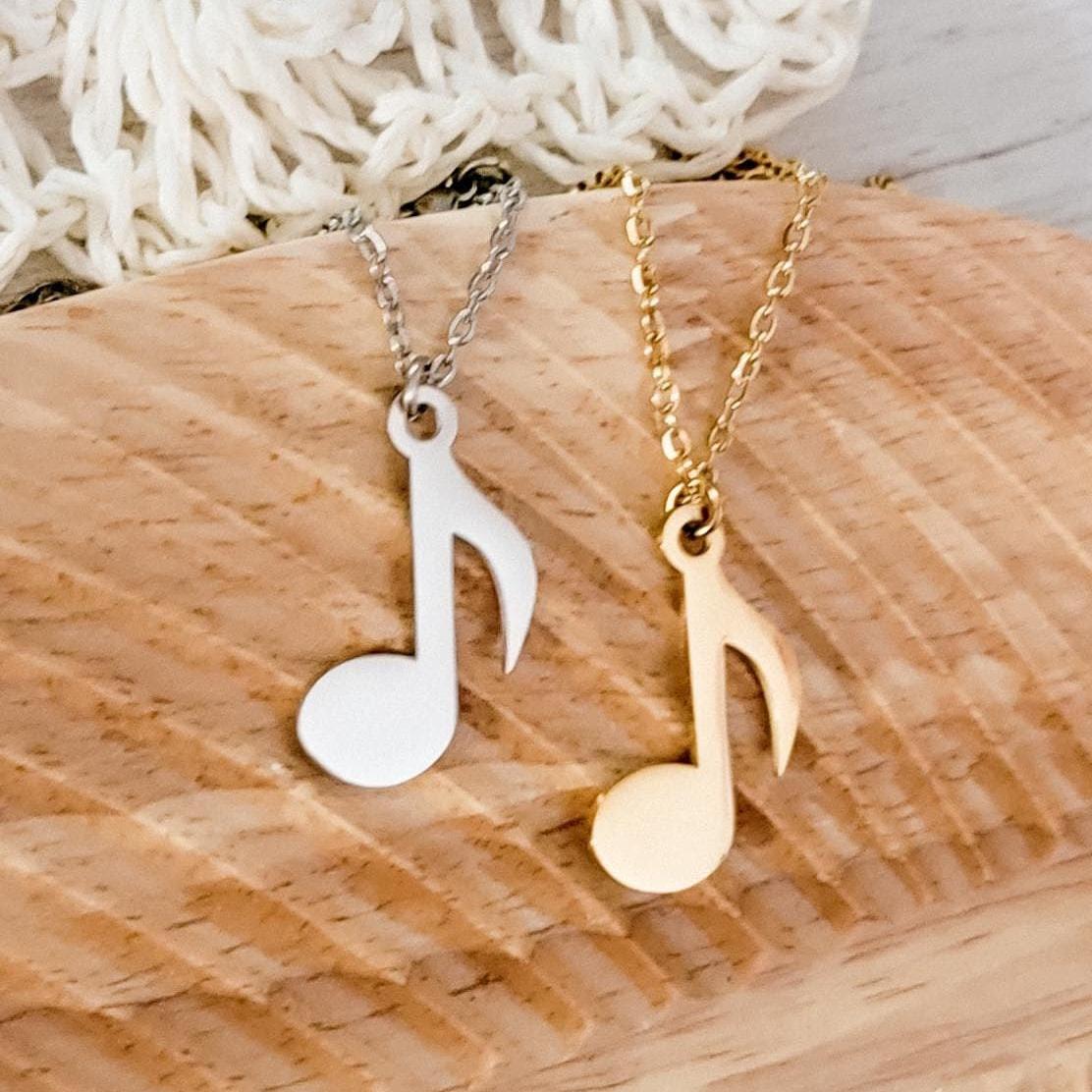 Single Music Note Necklace (Silver or Gold), 1 Total, Metal Blank 88 - 