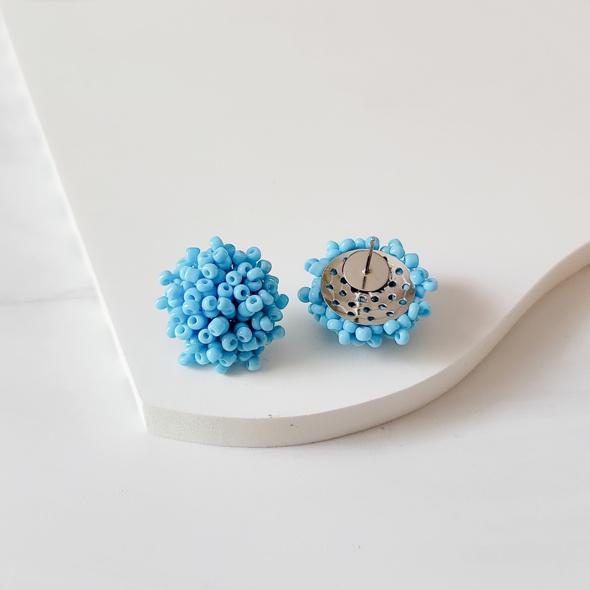 Sky Blue 15mm Small Seed Bead Topper, 1 Pair, Seed Bead 12 - 