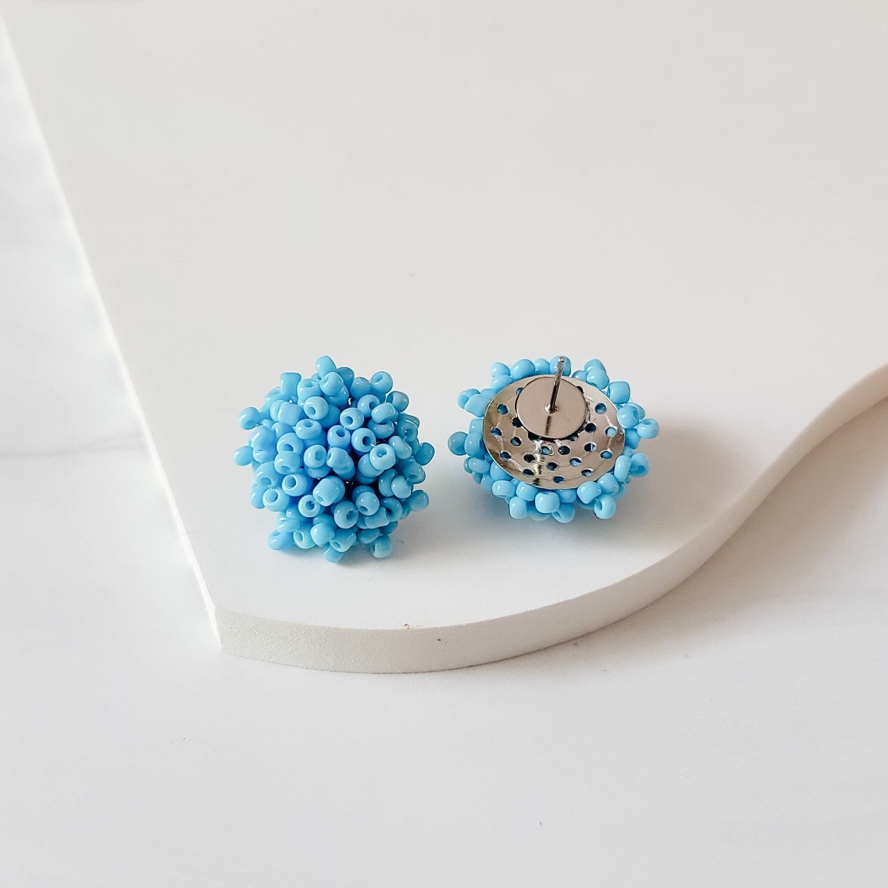 Sky Blue 15mm Small Seed Bead Topper, 1 Pair, Seed Bead 12 - 