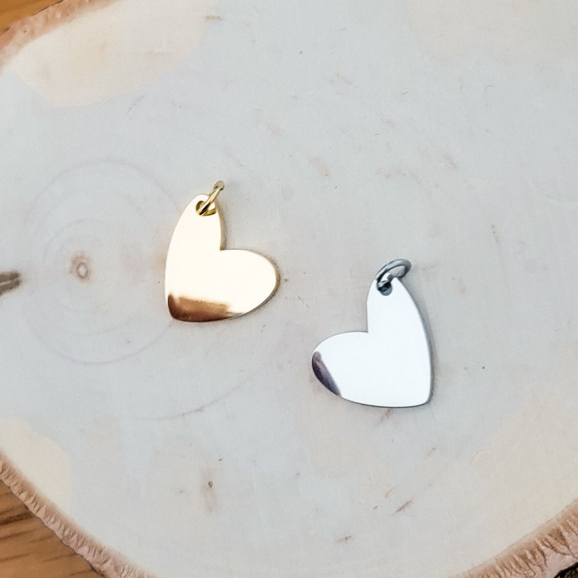 Small Angled Heart Charms with Attached Jump Rings (Silver or Gold), 5 Total, Metal Blank 41 - 