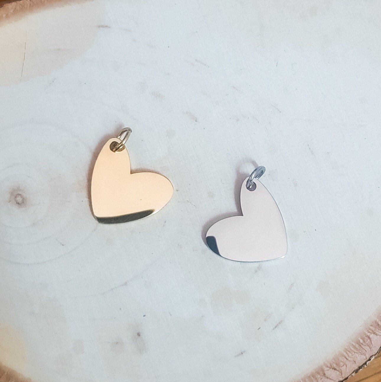 Small Angled Heart Charms with Attached Jump Rings (Silver or Gold), 5 Total, Metal Blank 41 - 