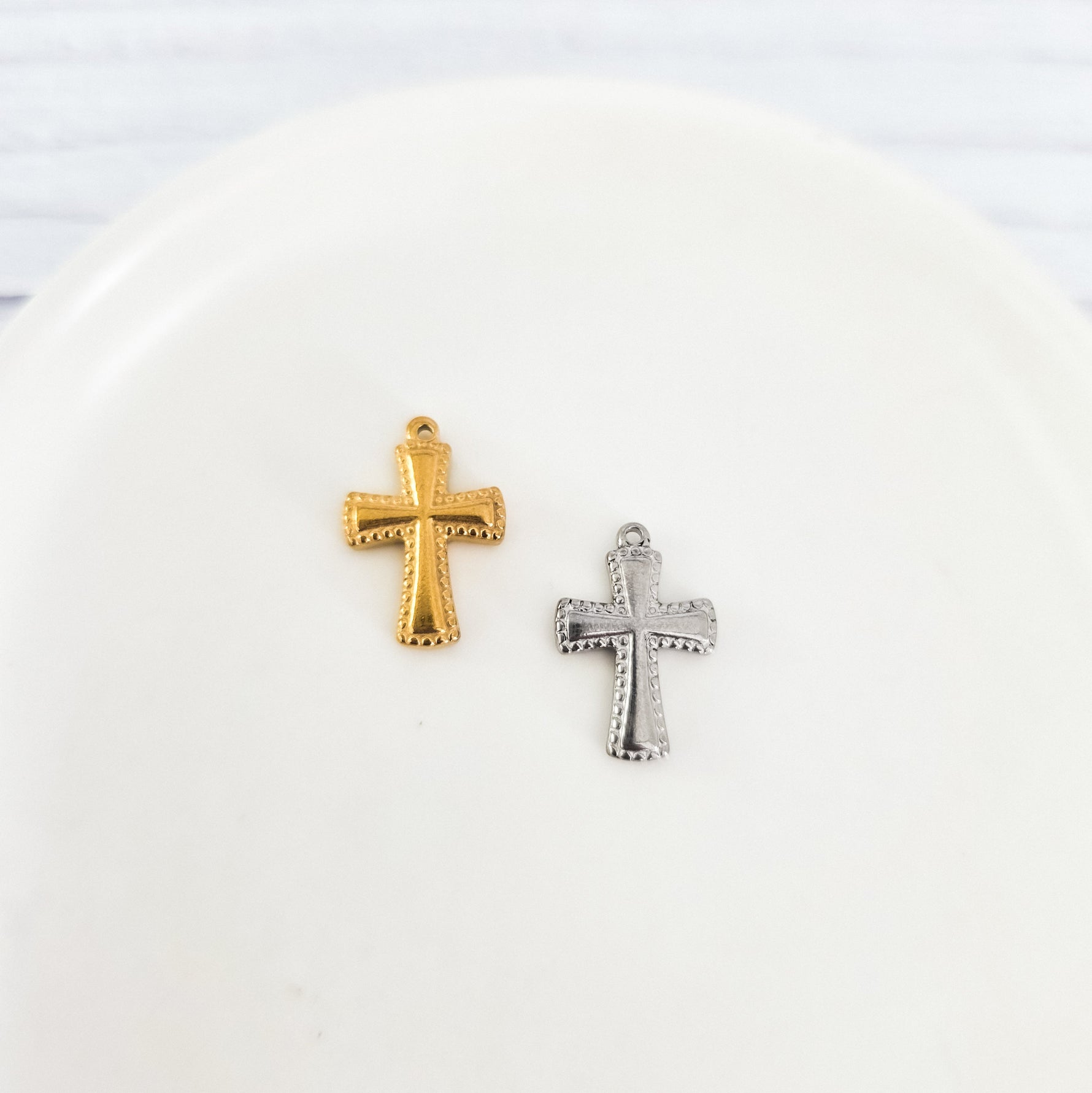 Small Cross Stainless Steel Charm (Silver or Gold), 10 Pieces, Charm 4 - 