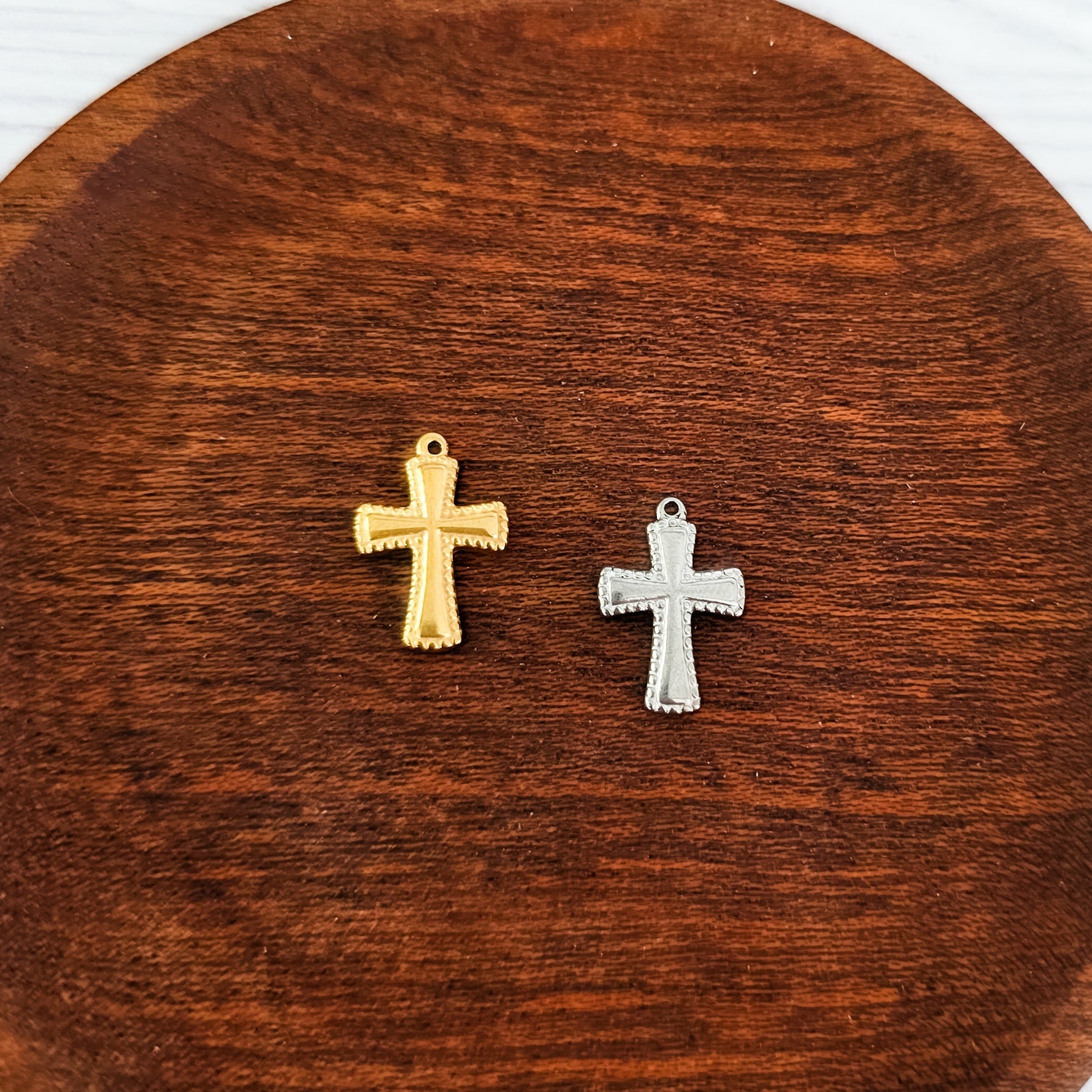 Small Cross Stainless Steel Charm (Silver or Gold), 10 Pieces, Charm 4 - 