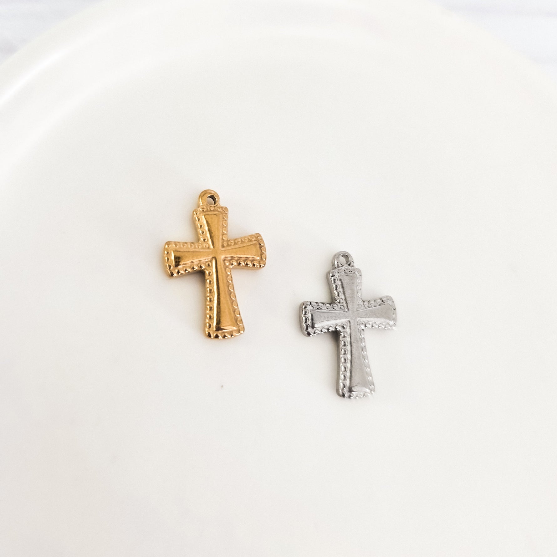 Small Cross Stainless Steel Charm (Silver or Gold), 10 Pieces, Charm 4 - 