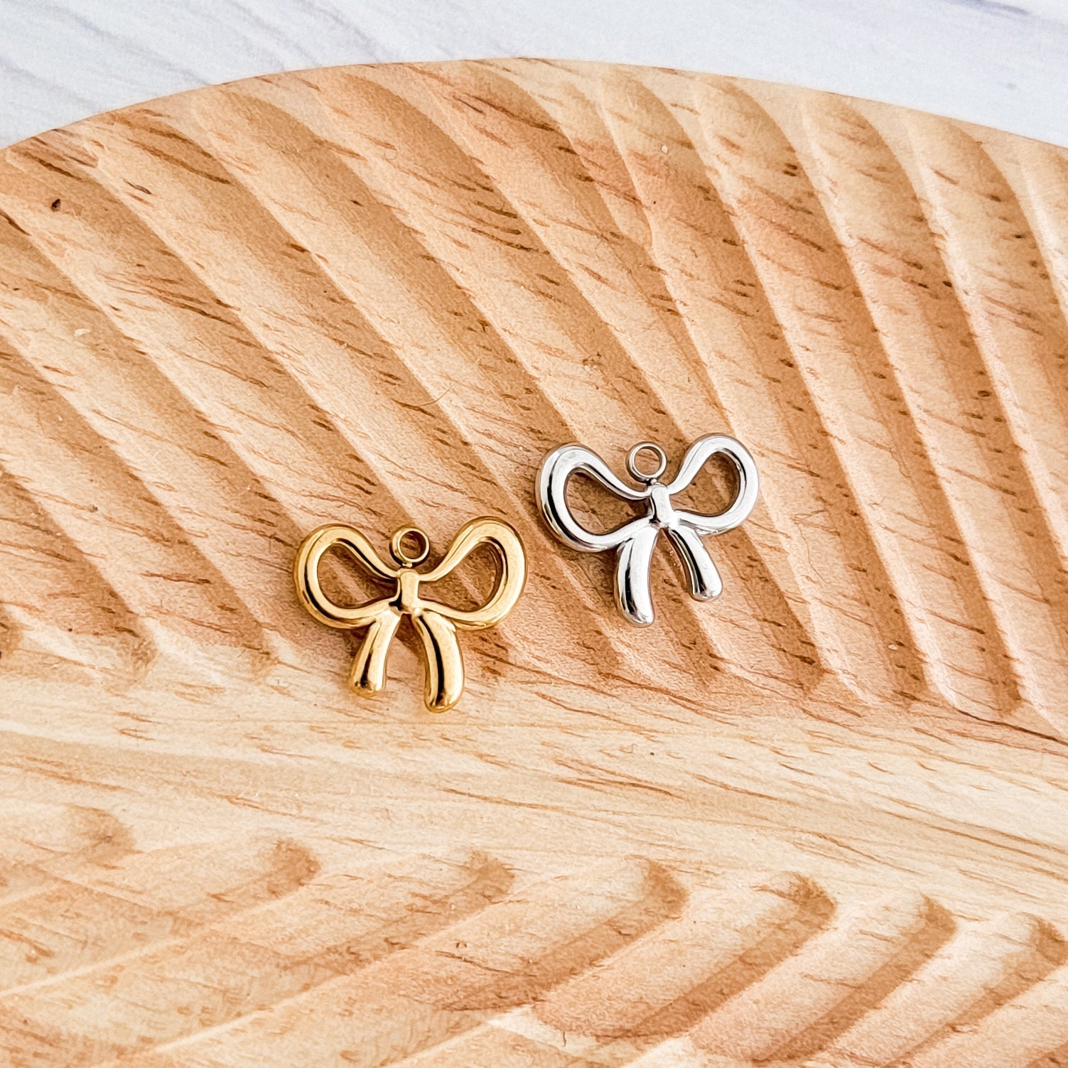 Small Looped Bow Stainless Steel Charm (Silver or Gold), 10 Pieces, Bow 46 - 