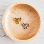 Small Looped Bow Stainless Steel Charm (Silver or Gold), 10 Pieces, Bow 46 - 