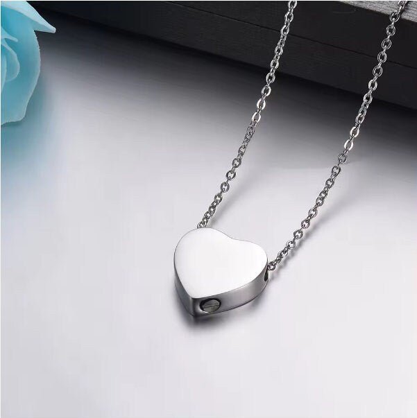 Solid Heart Urn Memorial Necklace (Silver, Gold, or Rose Gold), 1 Total, Metal Blank 56 - 