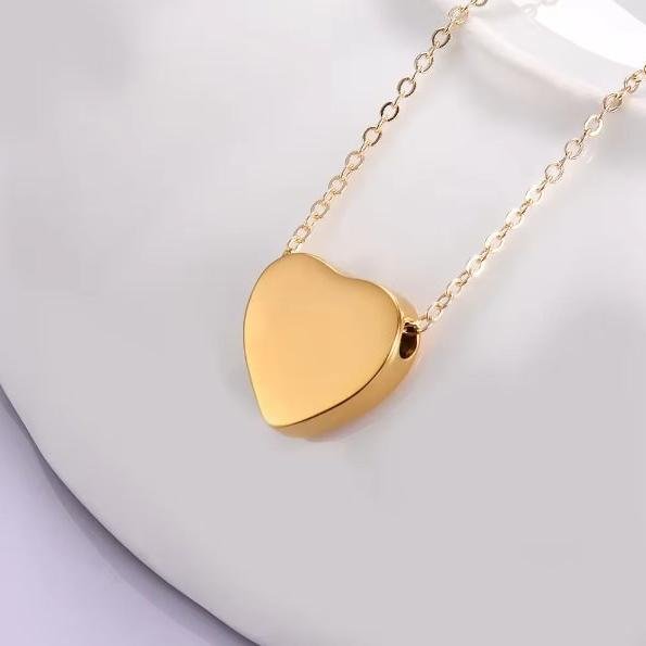 Solid Heart Urn Memorial Necklace (Silver, Gold, or Rose Gold), 1 Total, Metal Blank 56 - 