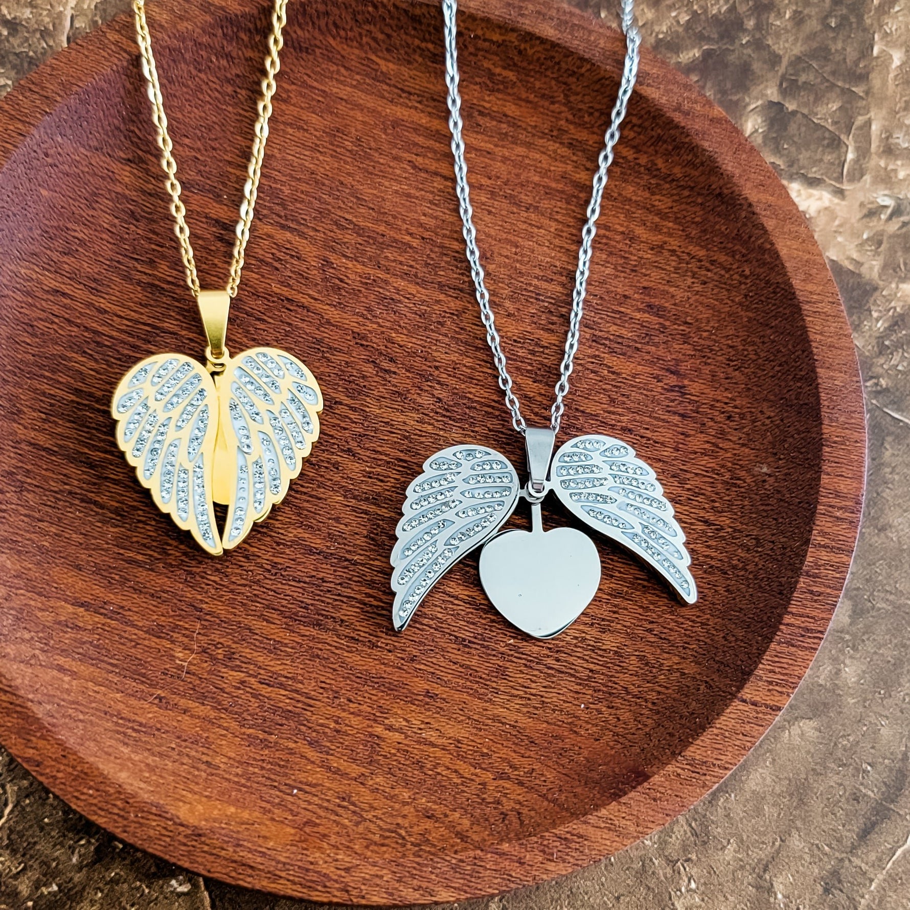 Sparkling Wings Hidden Heart Necklace (Silver or Gold) with Pave Cubic Zirconia CZ, 1 Total, Metal Blank 145 - 