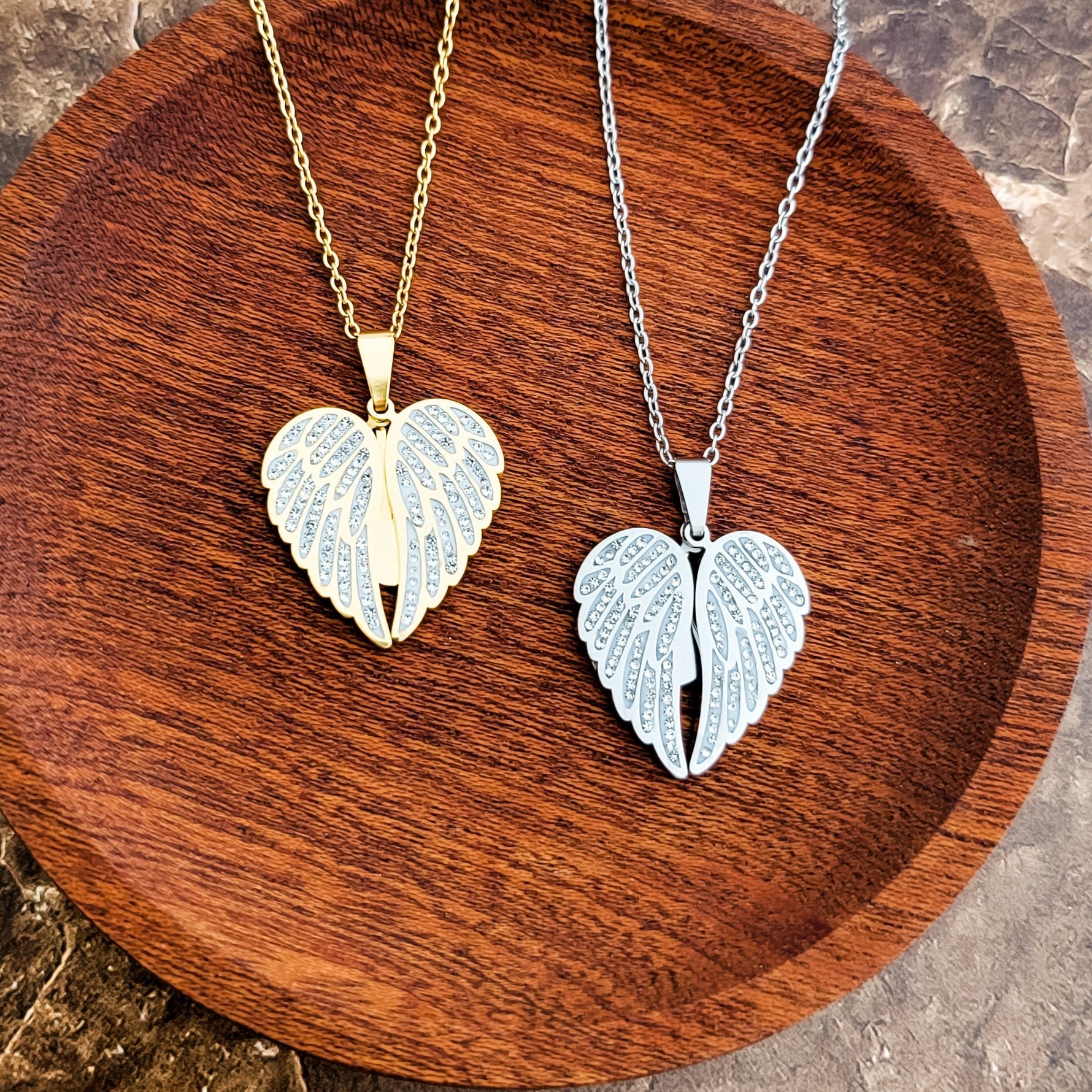 Sparkling Wings Hidden Heart Necklace (Silver or Gold) with Pave Cubic Zirconia CZ, 1 Total, Metal Blank 145 - 