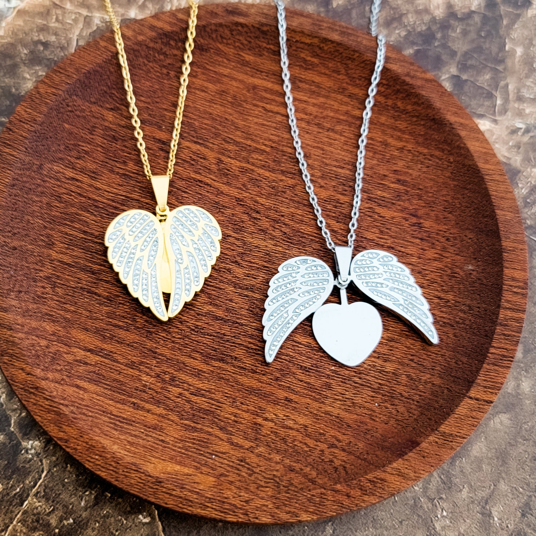 Sparkling Wings Hidden Heart Necklace (Silver or Gold) with Pave Cubic Zirconia CZ, 1 Total, Metal Blank 145 - 