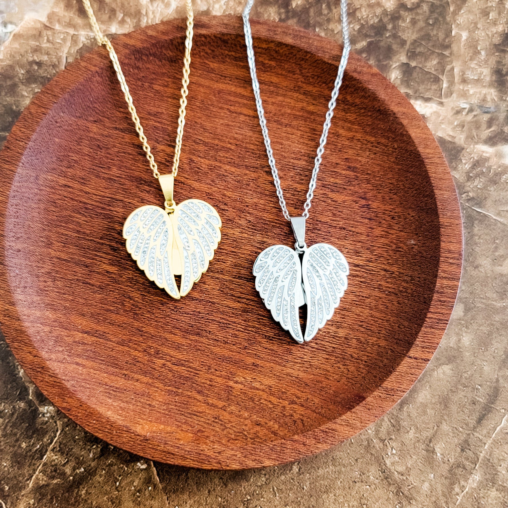 Sparkling Wings Hidden Heart Necklace (Silver or Gold) with Pave Cubic Zirconia CZ, 1 Total, Metal Blank 145 - 