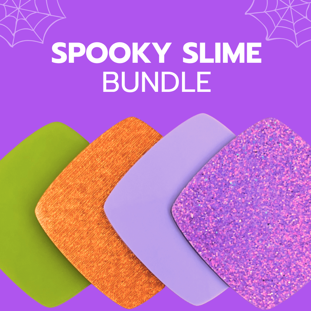 Spooky Slime Bundle with Frosted Lime, Orange Fabric Shimmer, Gloss Jasmine Purple & Purple Razzle Dazzle Acrylic