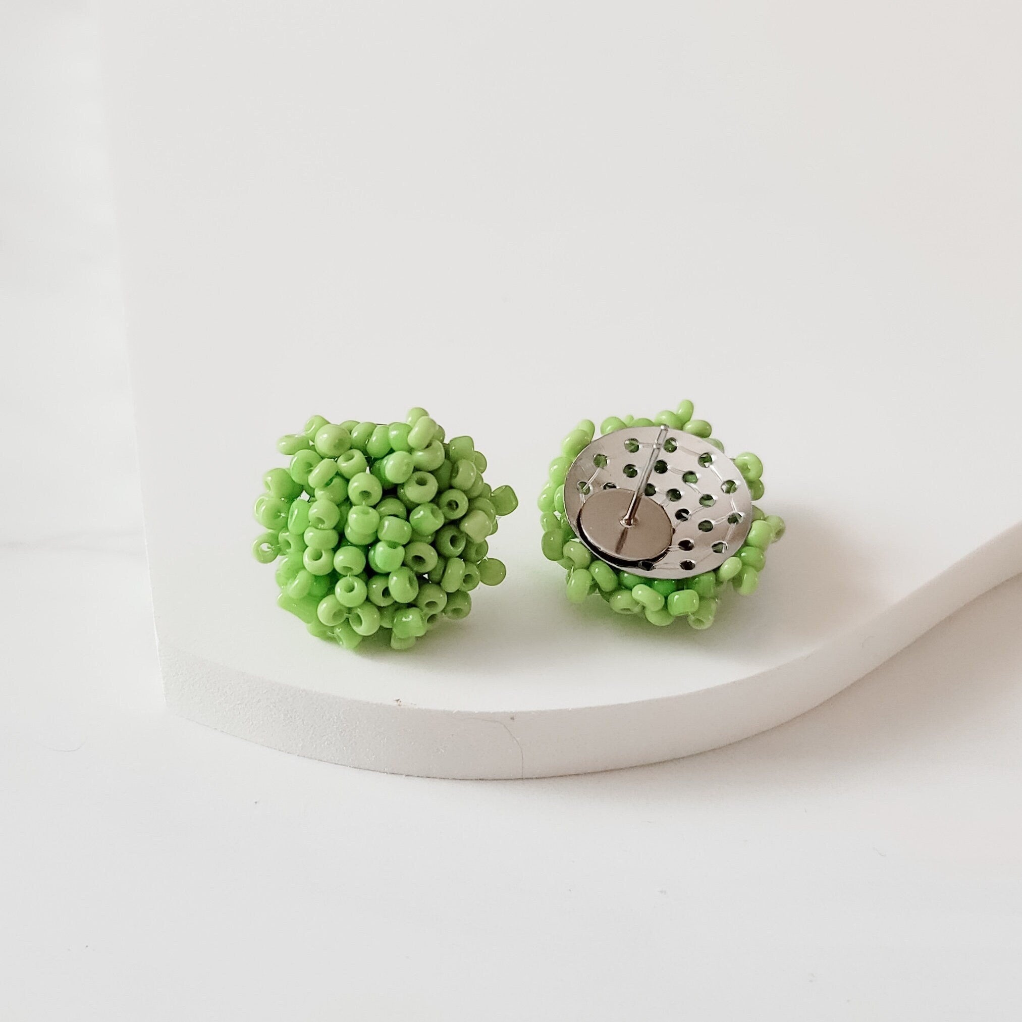 Spring Green 15mm Small Seed Bead Topper, 1 Pair, Seed Bead 24 - 