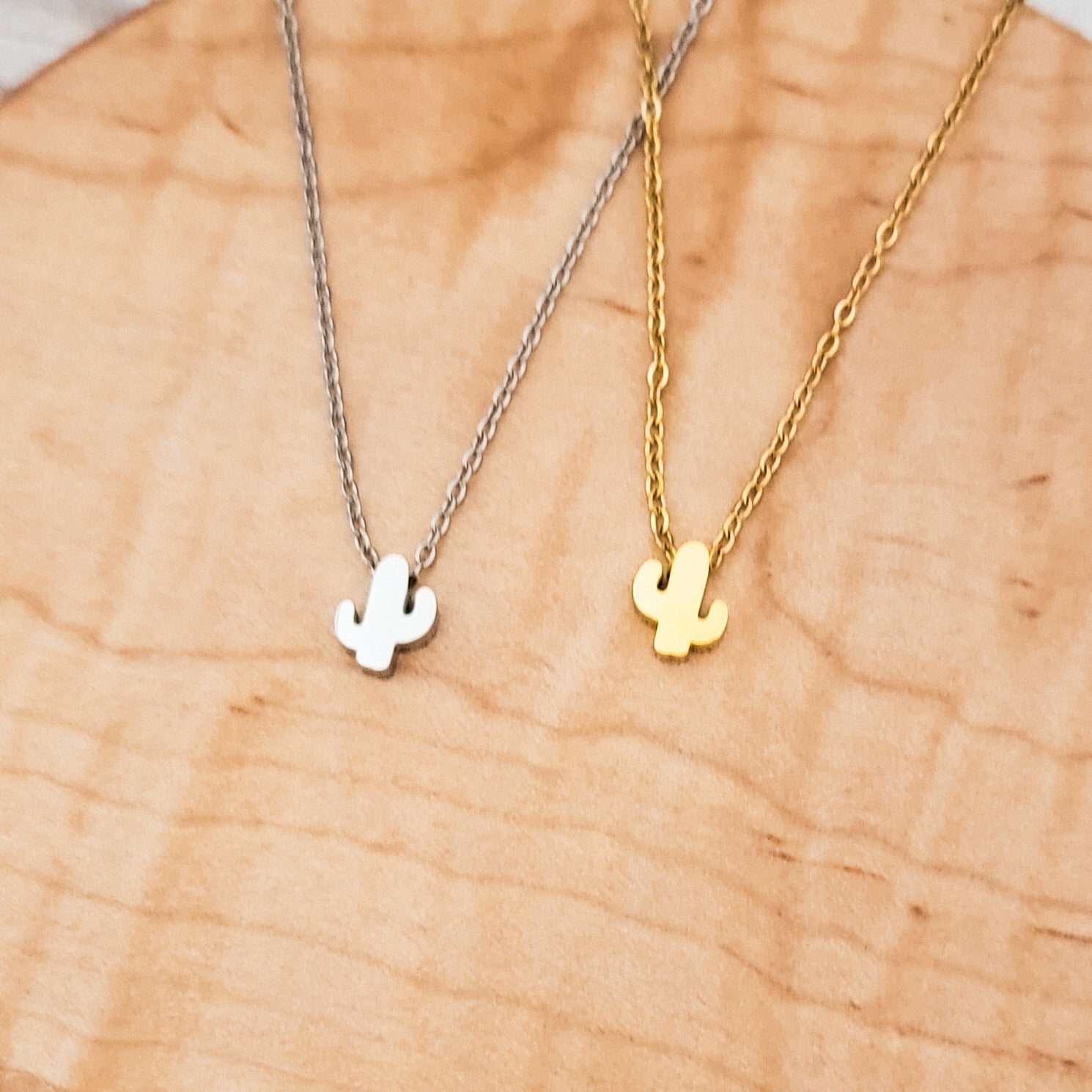 Tiny Cactus Charm Necklace (Silver or Gold), 1 Total, Metal Blank 128 - 